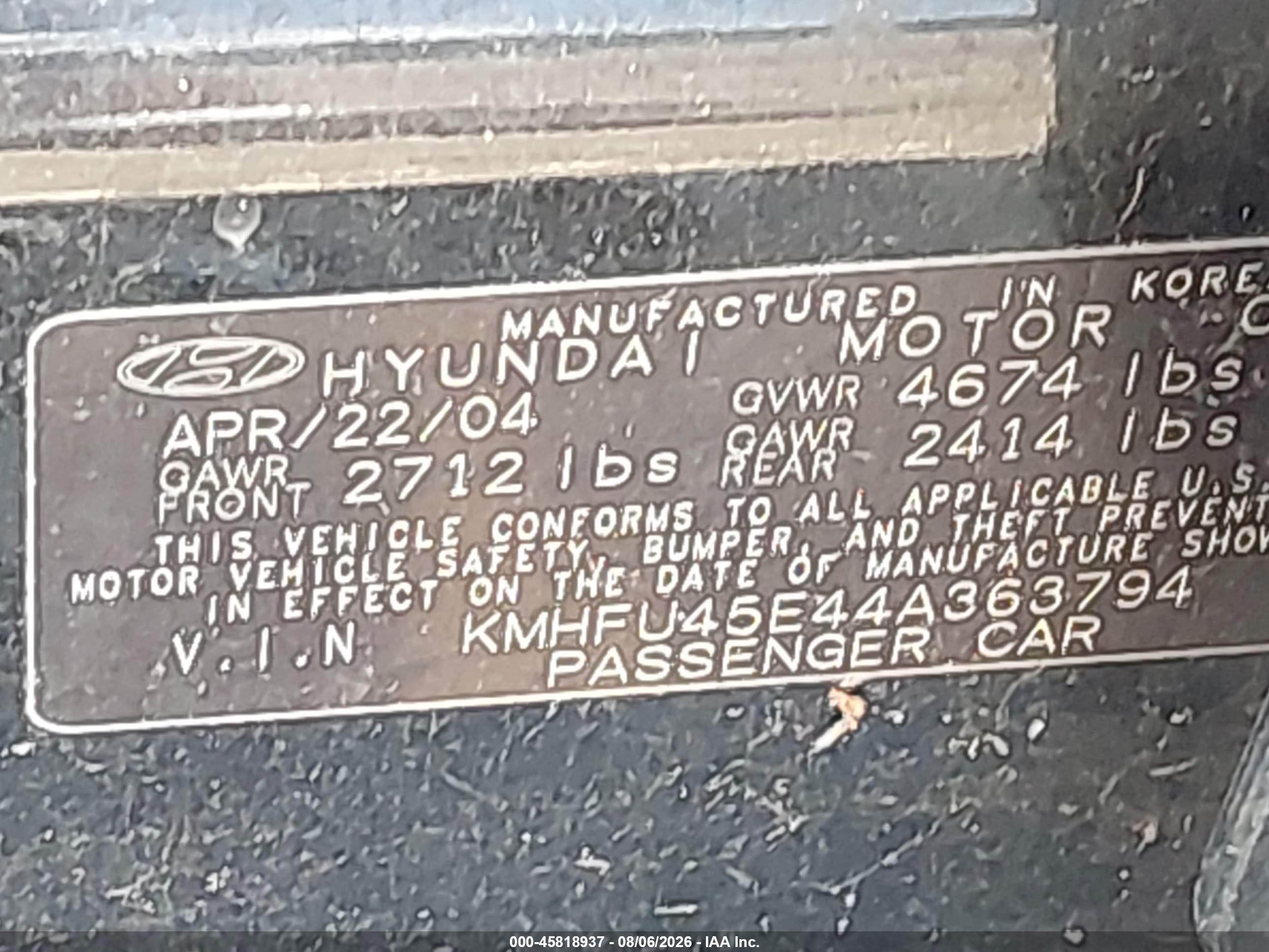 2004 Hyundai Xg350 L Black vin: KMHFU45E44A363794