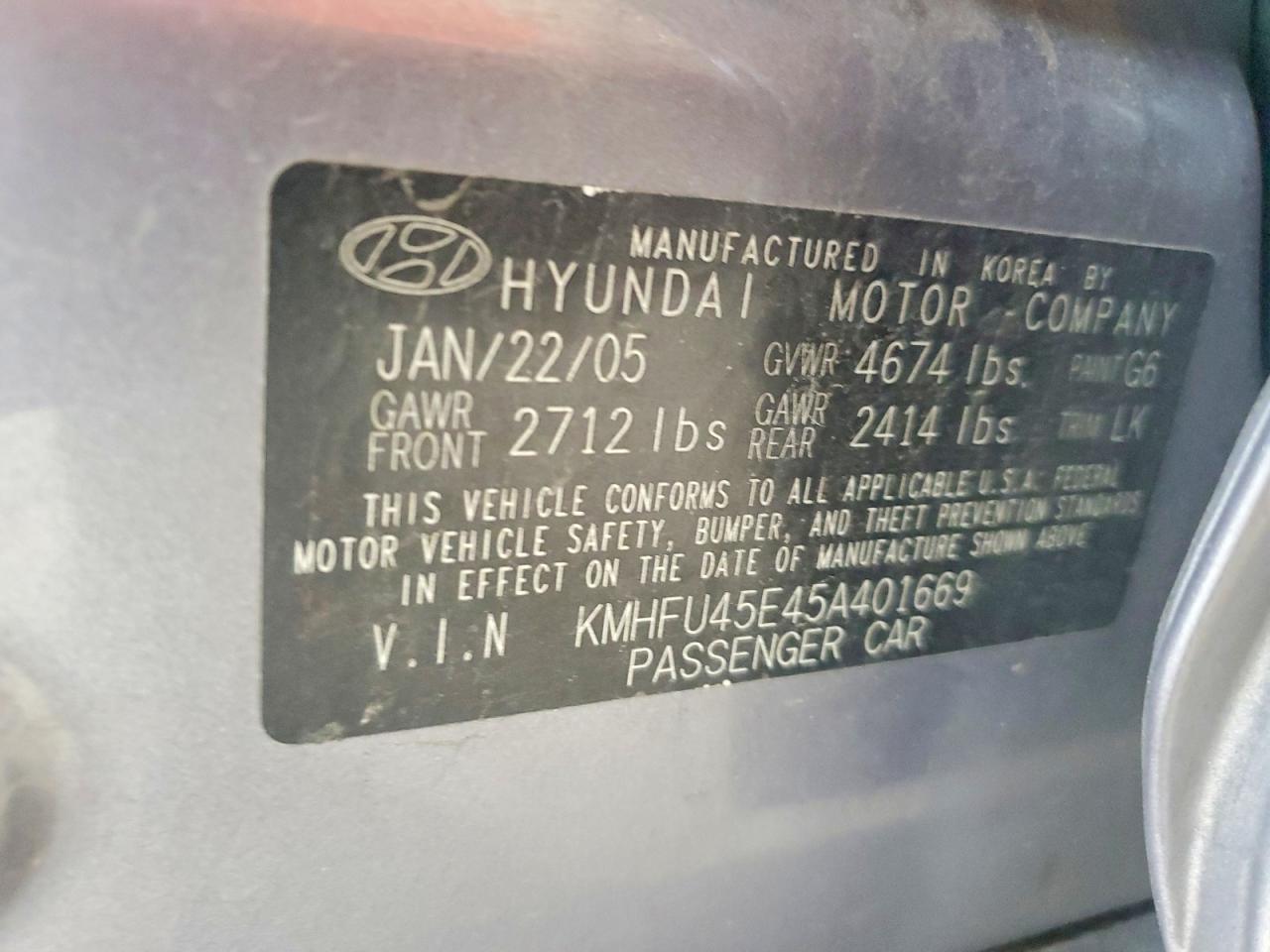 2005 Hyundai Xg 350 Gray vin: KMHFU45E45A401669