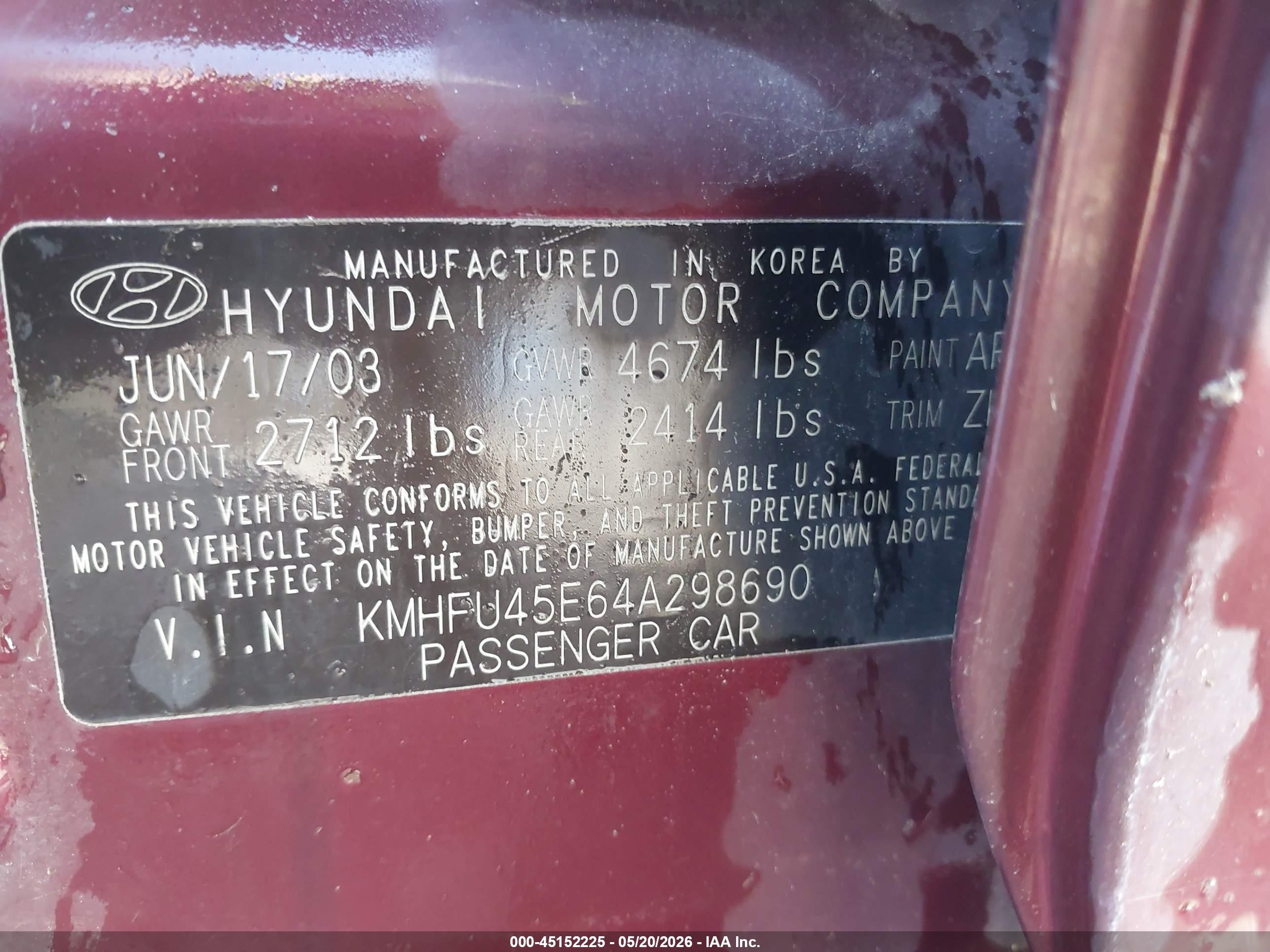 2004 Hyundai Xg350 L Red vin: KMHFU45E64A298690