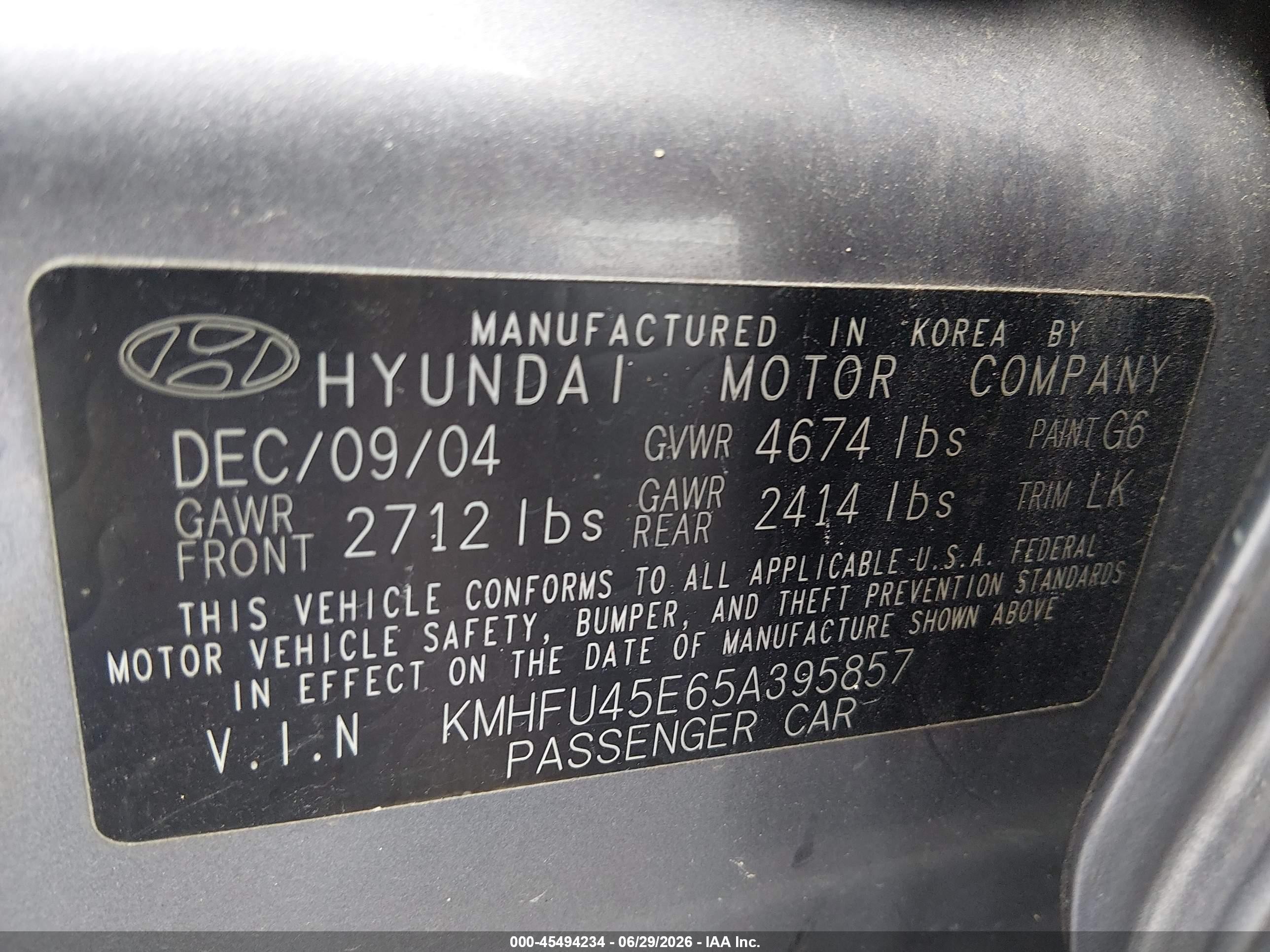 2005 Hyundai Xg350 L Black vin: KMHFU45E65A395857