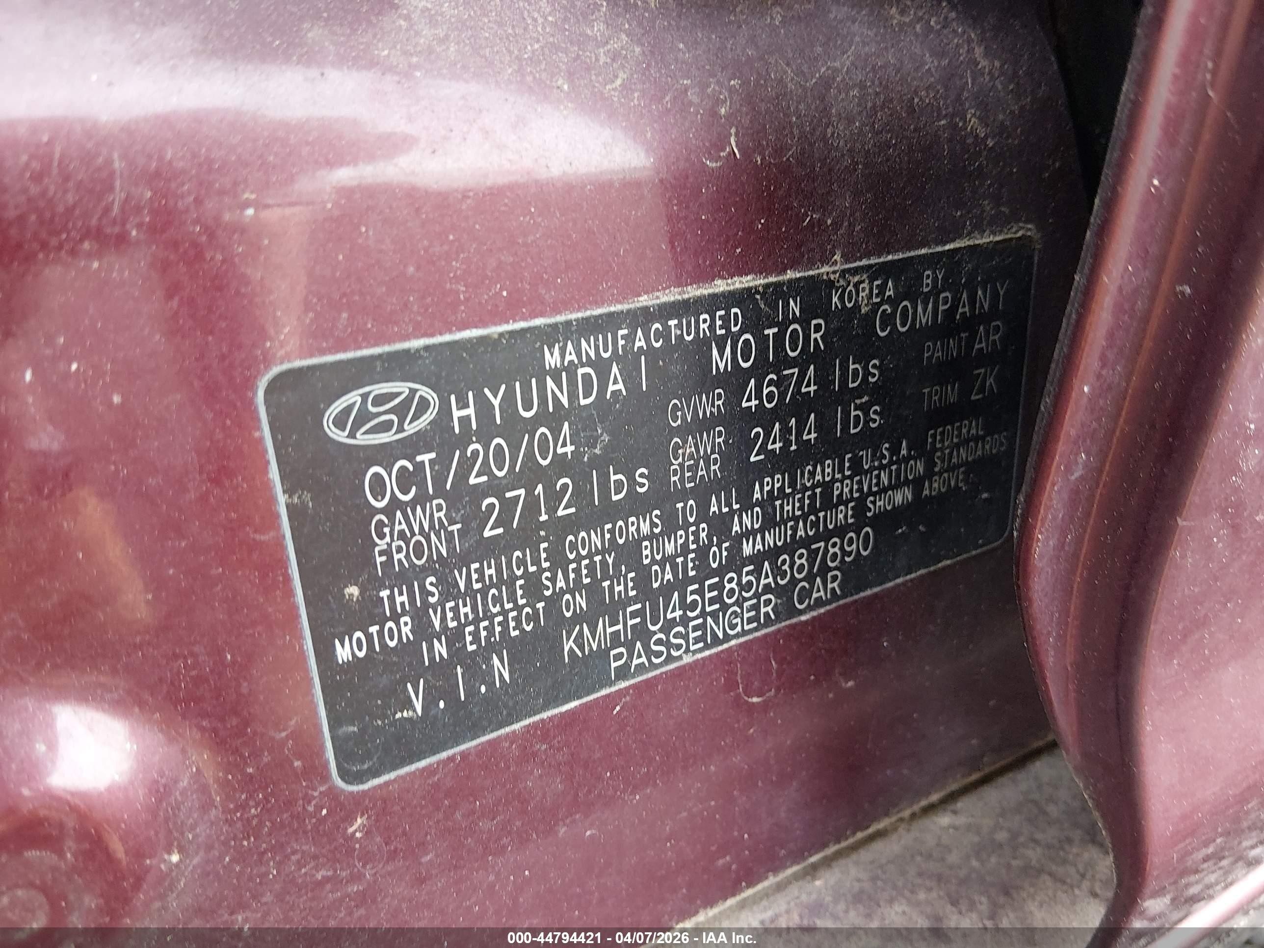 2005 Hyundai Xg350 L Burgundy vin: KMHFU45E85A387890