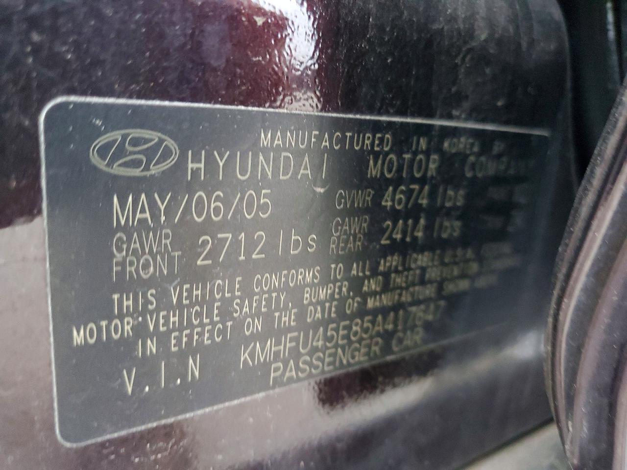 2005 Hyundai Xg 350 Burgundy vin: KMHFU45E85A417647