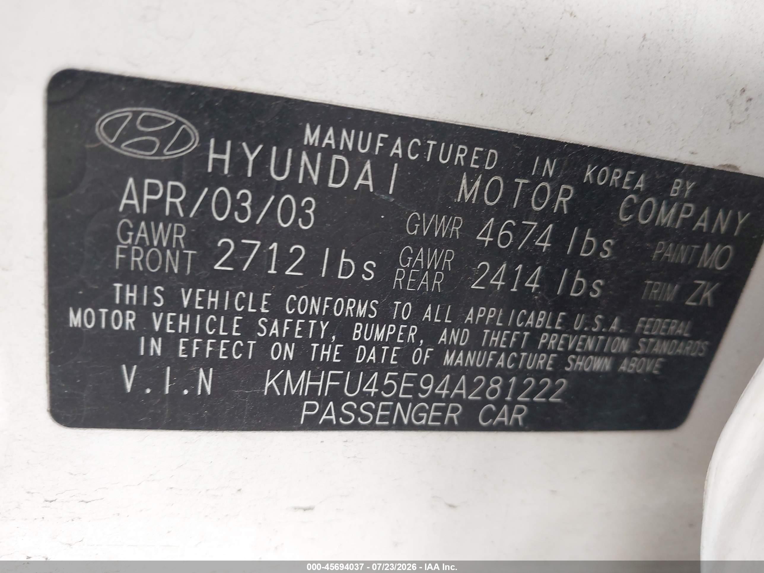 2004 Hyundai Xg350 L Белый vin: KMHFU45E94A281222