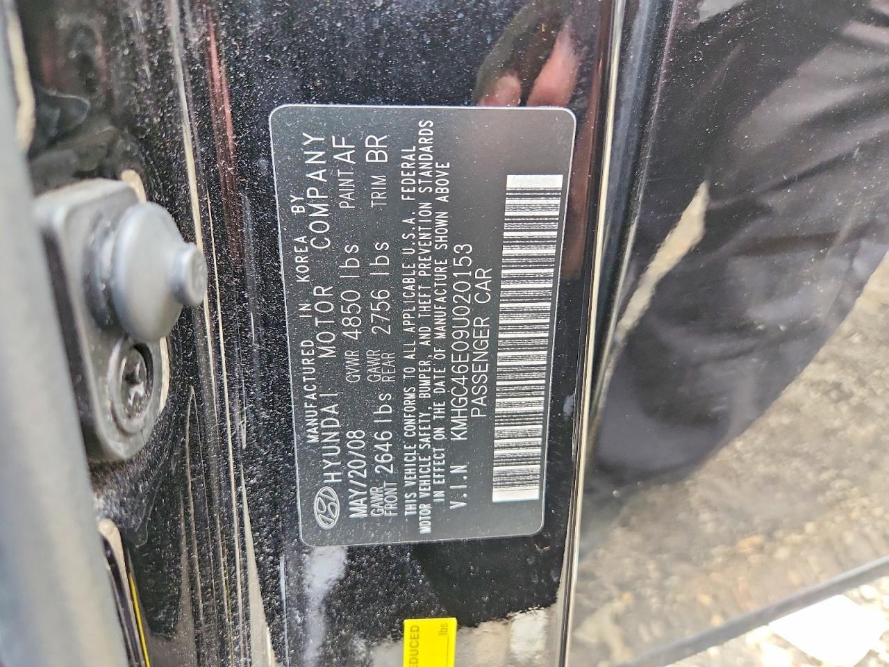2009 Hyundai Genesis 3.8l Black vin: KMHGC46E09U020153