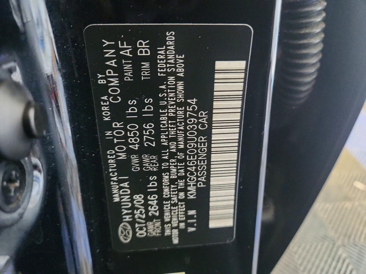 2009 Hyundai Genesis 3.8l Black vin: KMHGC46E09U039754