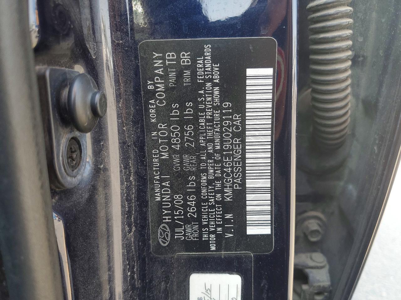 2009 Hyundai Genesis 3.8l Blue vin: KMHGC46E19U029119