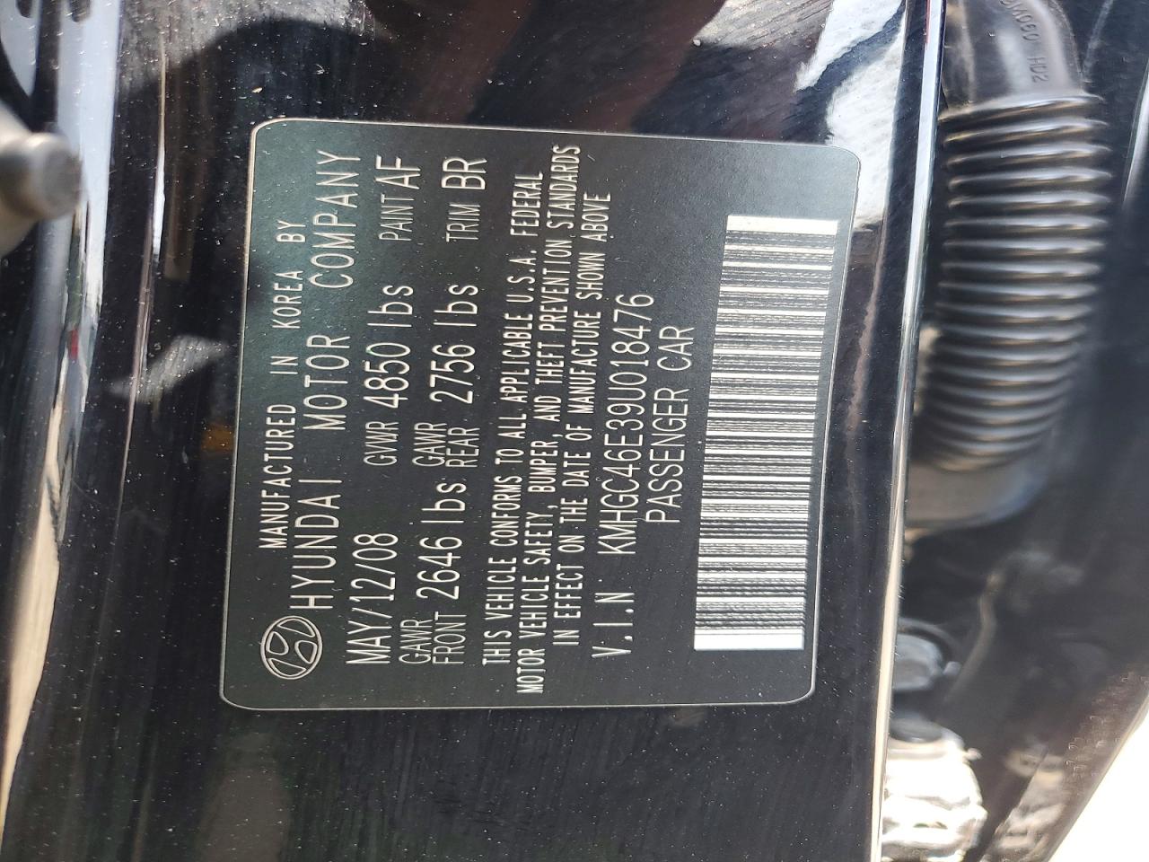 2009 Hyundai Genesis 3.8l Black vin: KMHGC46E39U018476