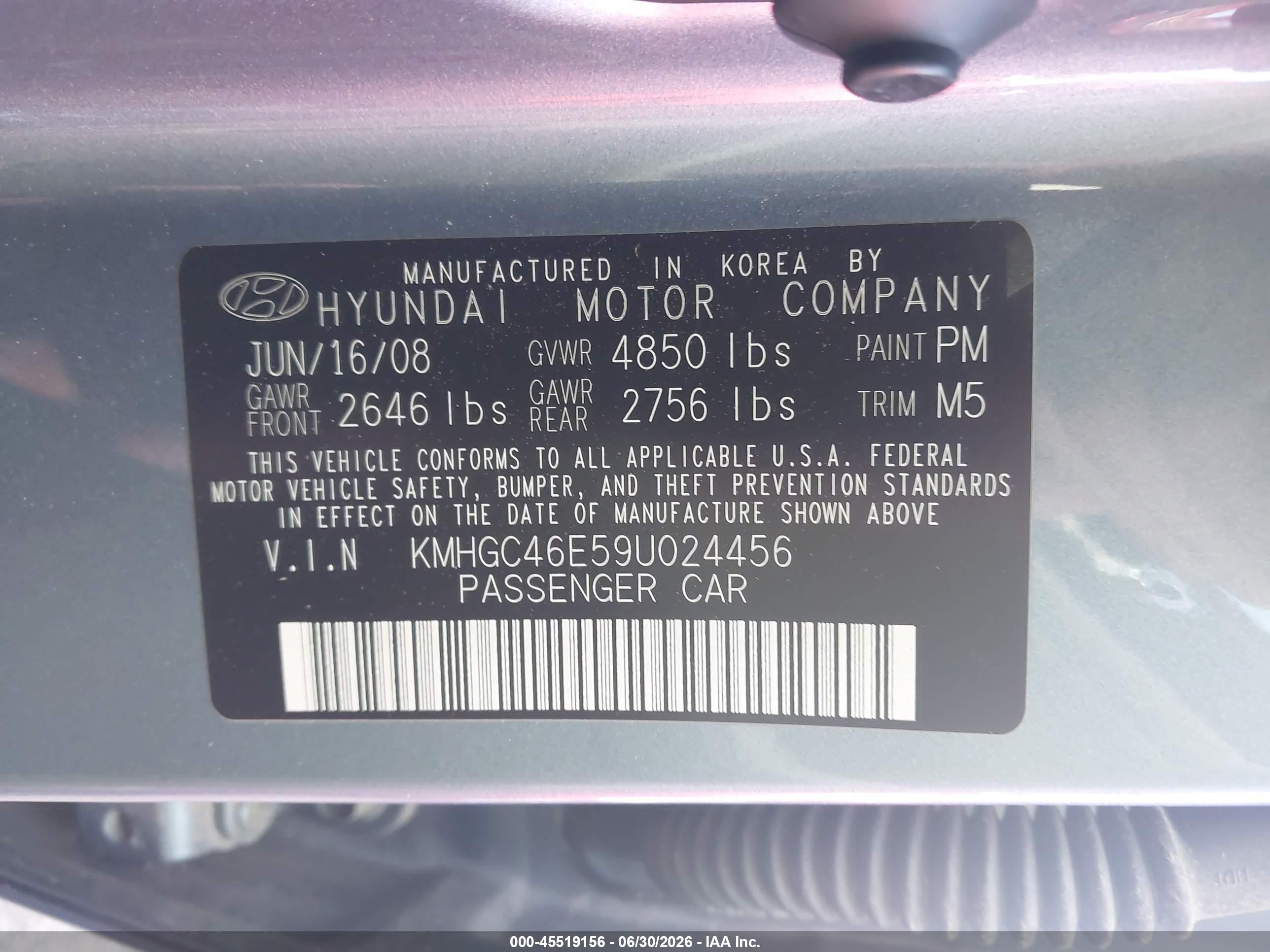 2009 Hyundai Genesis 3.8 Tan vin: KMHGC46E59U024456