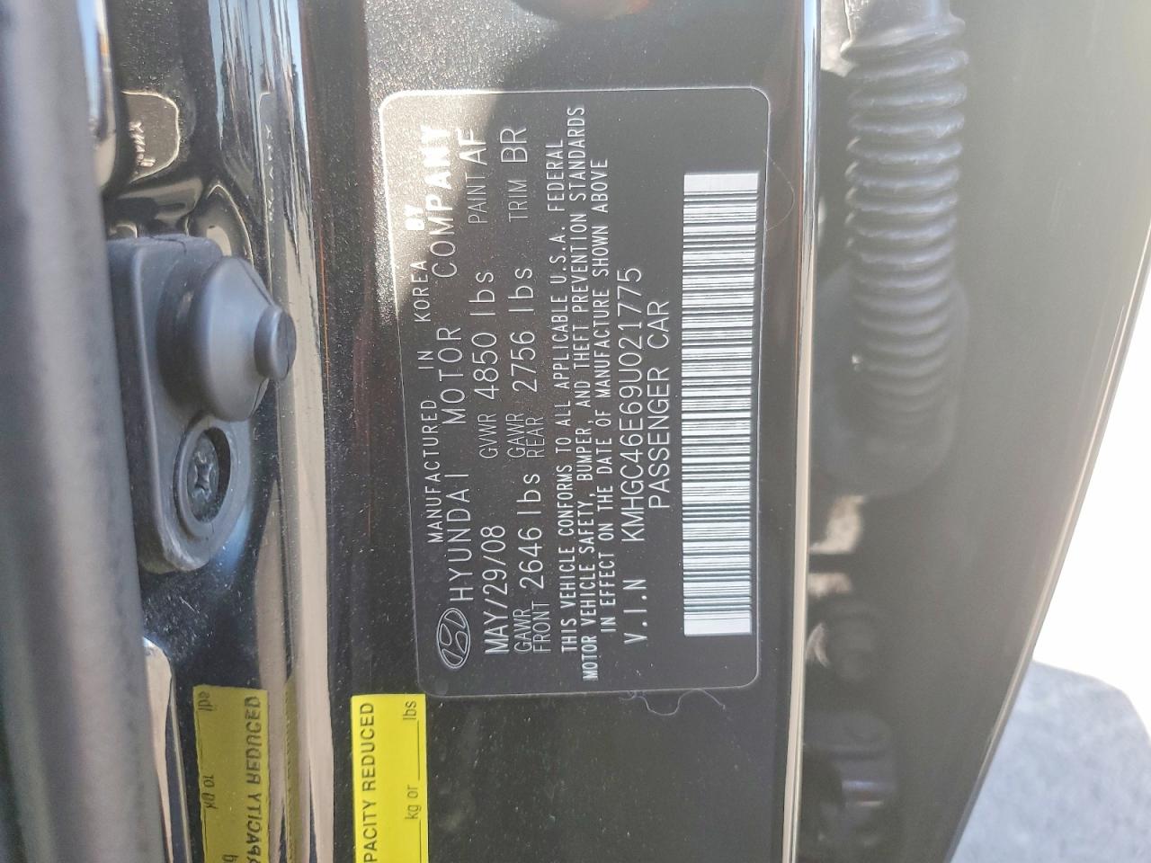 2009 Hyundai Genesis 3.8l Black vin: KMHGC46E69U021775