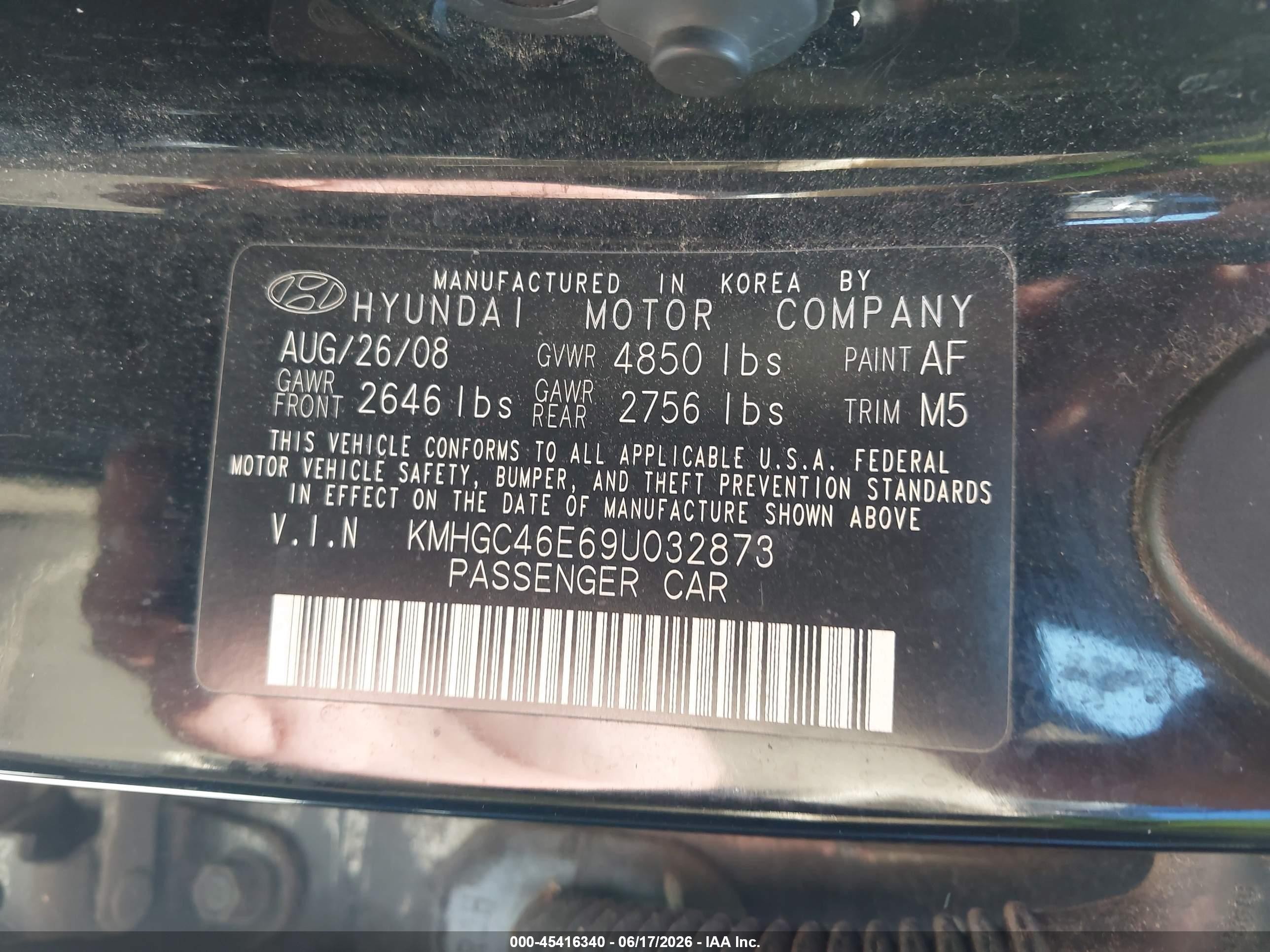 2009 Hyundai Genesis 3.8 Черный vin: KMHGC46E69U032873