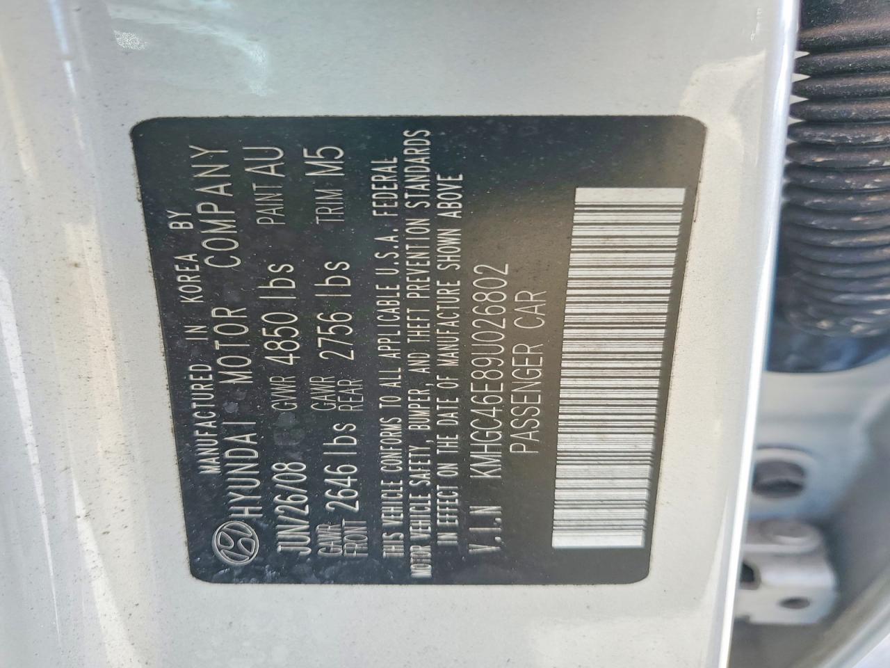 2009 Hyundai Genesis 3.8l Silver vin: KMHGC46E89U026802