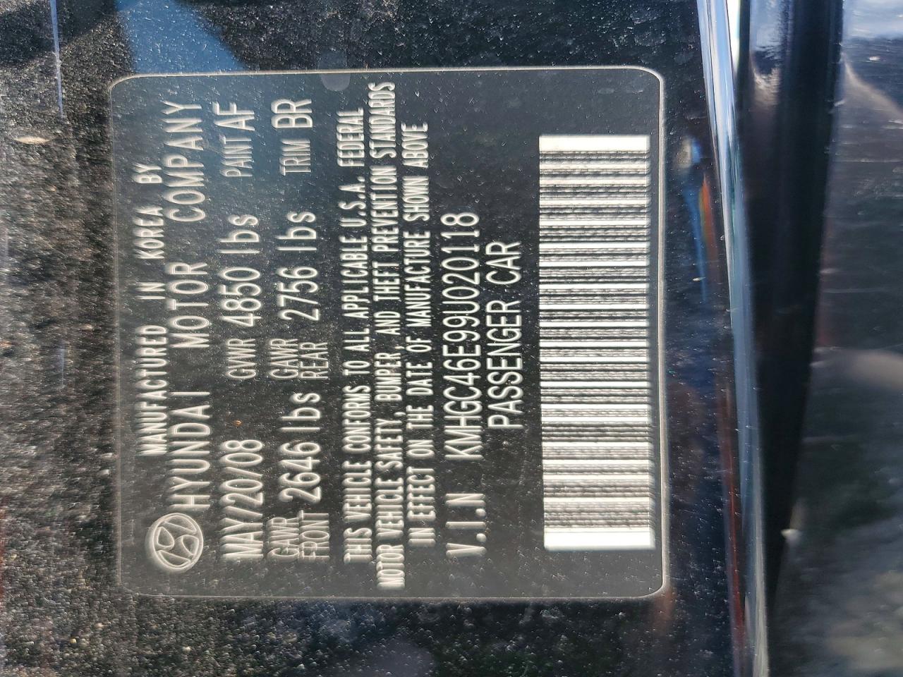 2009 Hyundai Genesis 3.8l Black vin: KMHGC46E99U020118