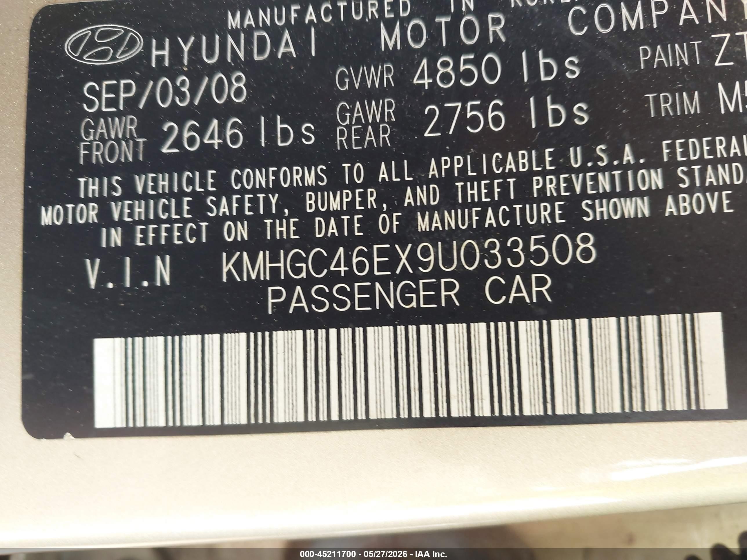 2009 Hyundai Genesis 3.8 Beige vin: KMHGC46EX9U033508