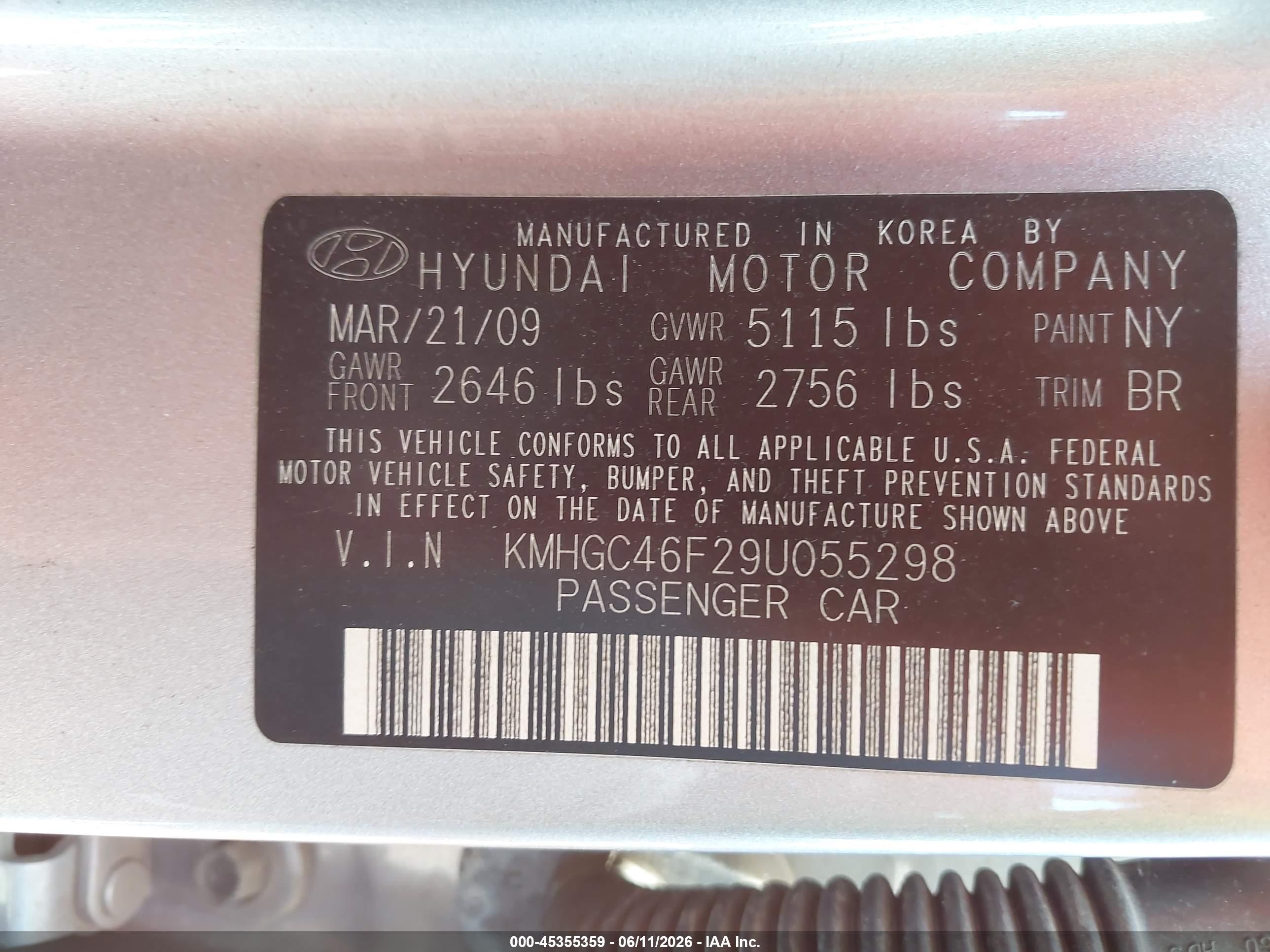 2009 Hyundai Genesis 4.6 Серебряный vin: KMHGC46F29U055298