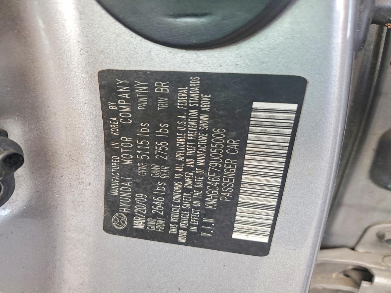 2009 Hyundai Genesis 4.6l Gray vin: KMHGC46F79U055006