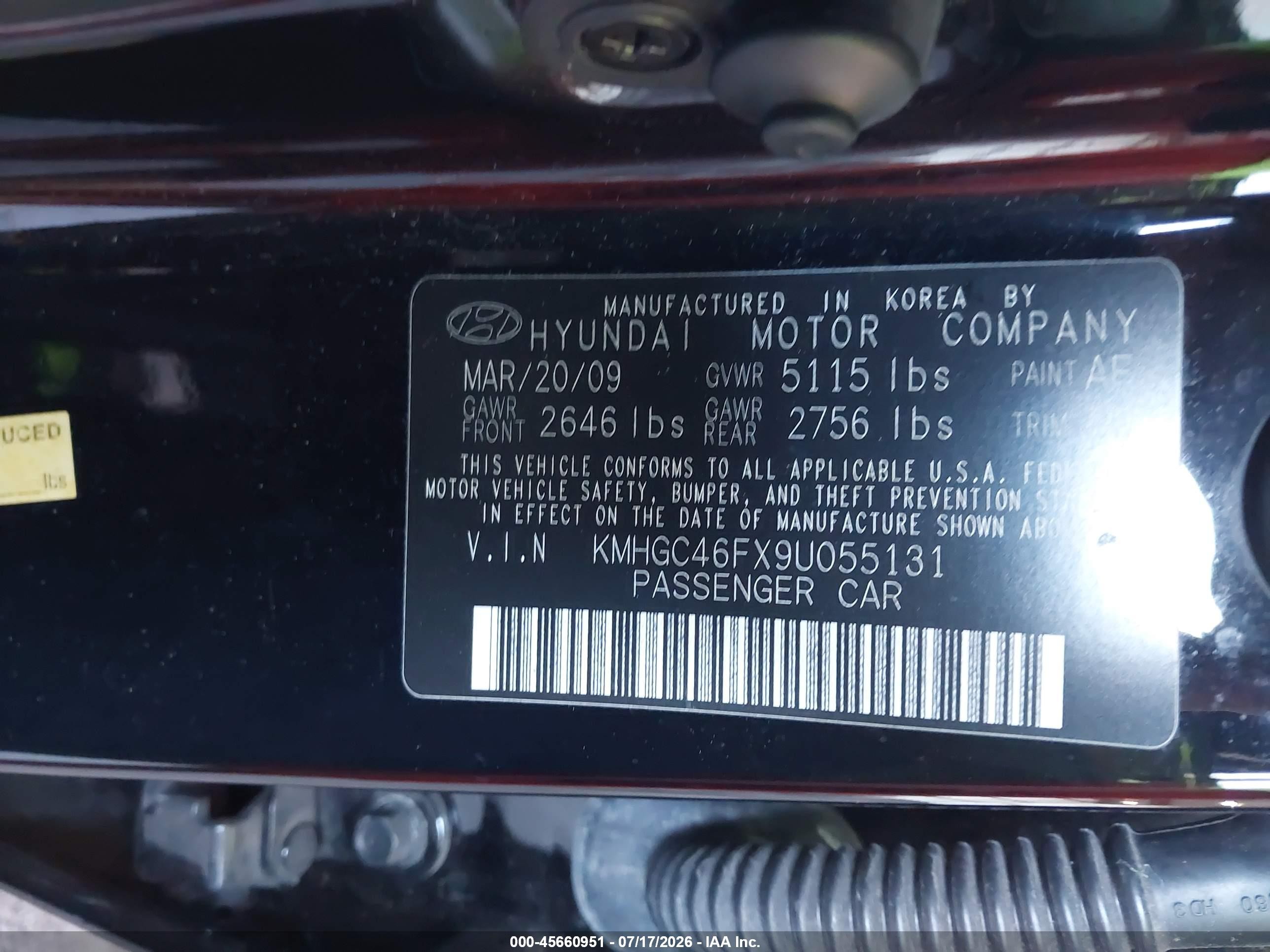 2009 Hyundai Genesis 4.6 Black vin: KMHGC46FX9U055131