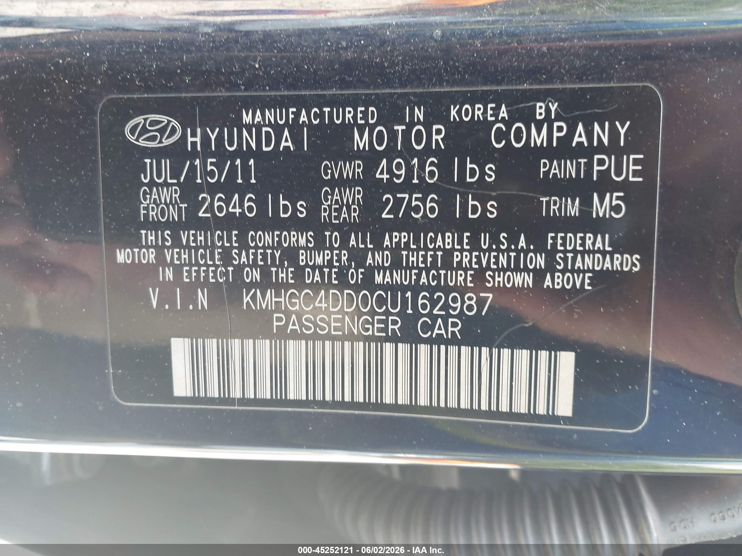 2012 Hyundai Genesis 3.8 Dark Blue vin: KMHGC4DD0CU162987