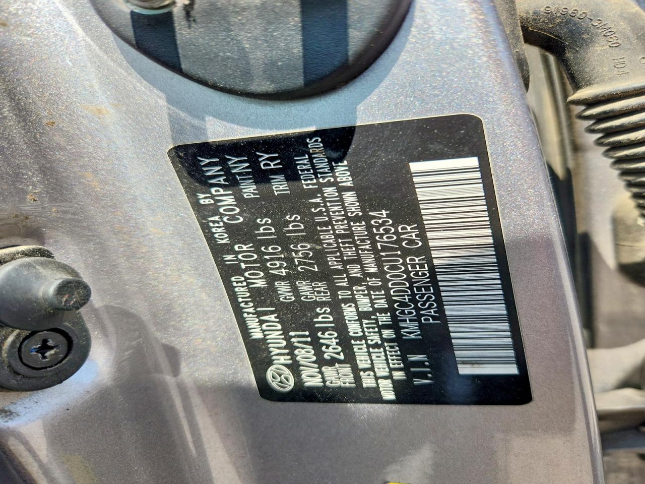2012 Hyundai Genesis 3.8l Gray vin: KMHGC4DD0CU176534