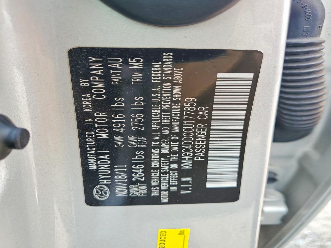2012 Hyundai Genesis 3.8l Gray vin: KMHGC4DD0CU177859