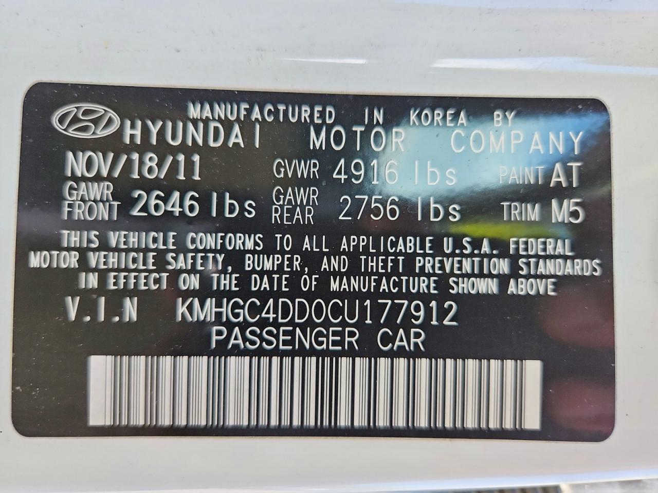 2012 Hyundai Genesis 3.8l White vin: KMHGC4DD0CU177912