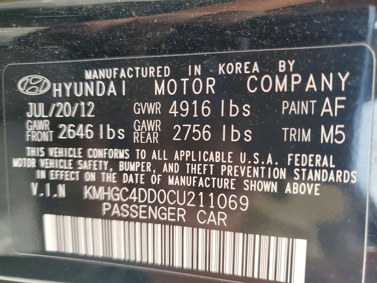 2012 Hyundai Genesis 3.8l Black vin: KMHGC4DD0CU211069