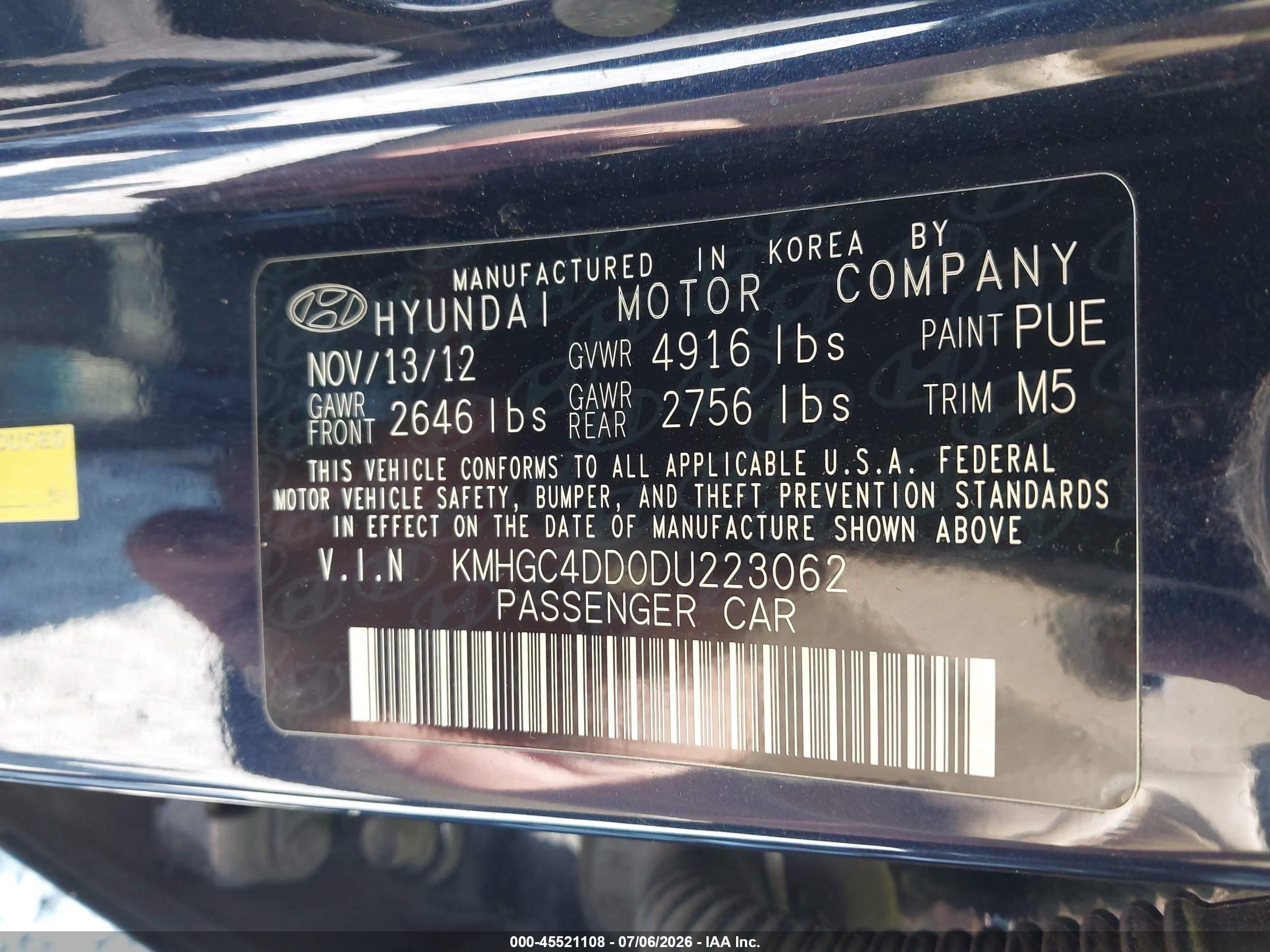 2013 Hyundai Genesis 3.8 Синий vin: KMHGC4DD0DU223062