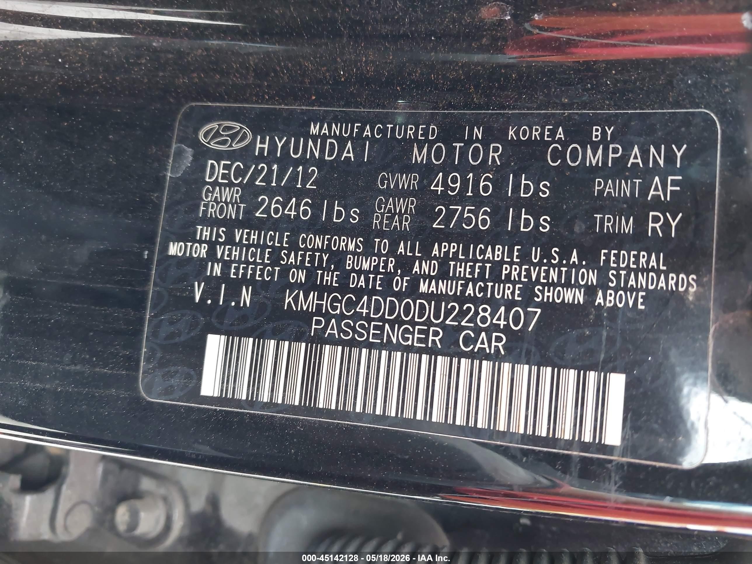 2013 Hyundai Genesis 3.8 Black vin: KMHGC4DD0DU228407