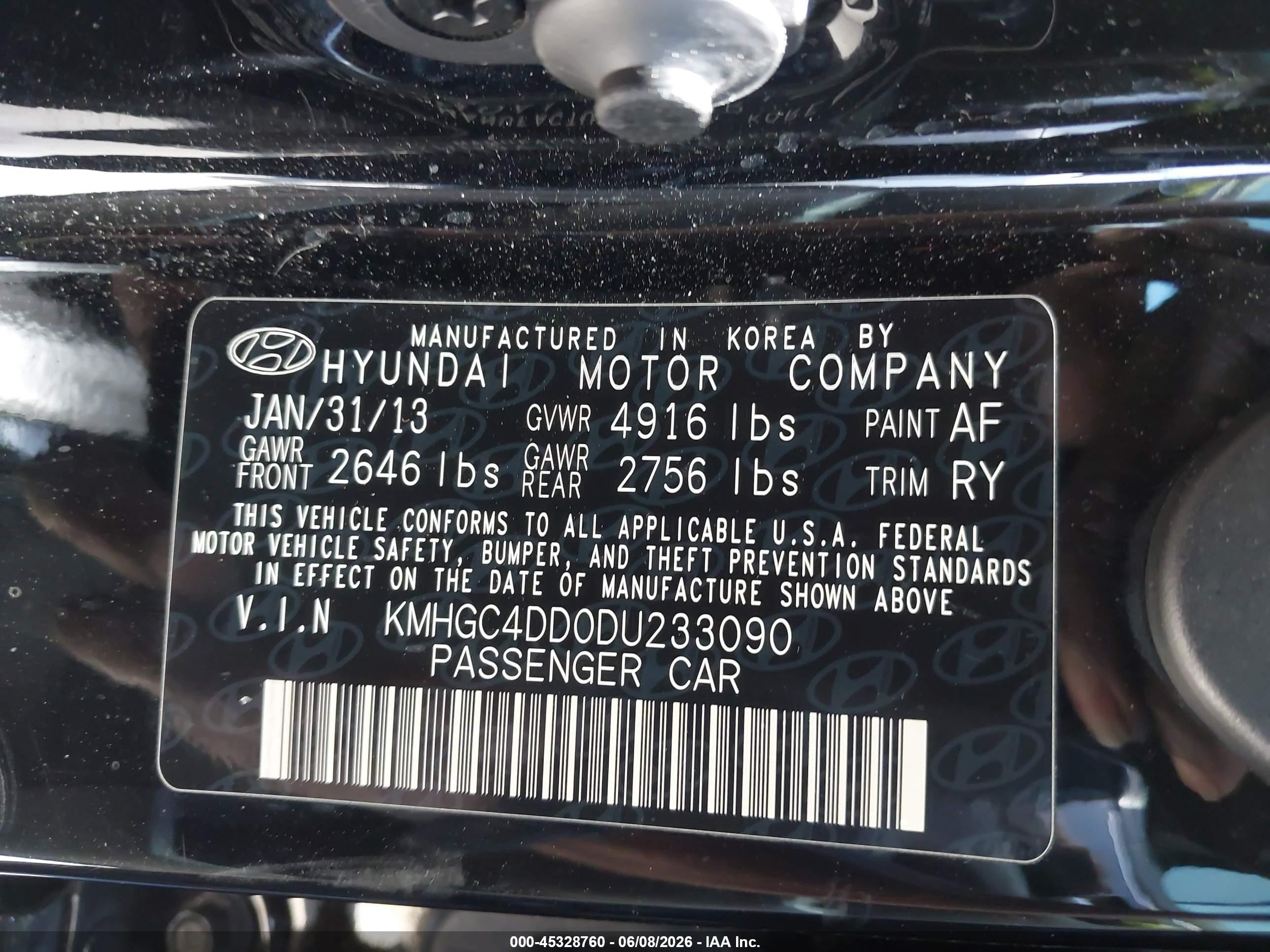 2013 Hyundai Genesis 3.8 Black vin: KMHGC4DD0DU233090