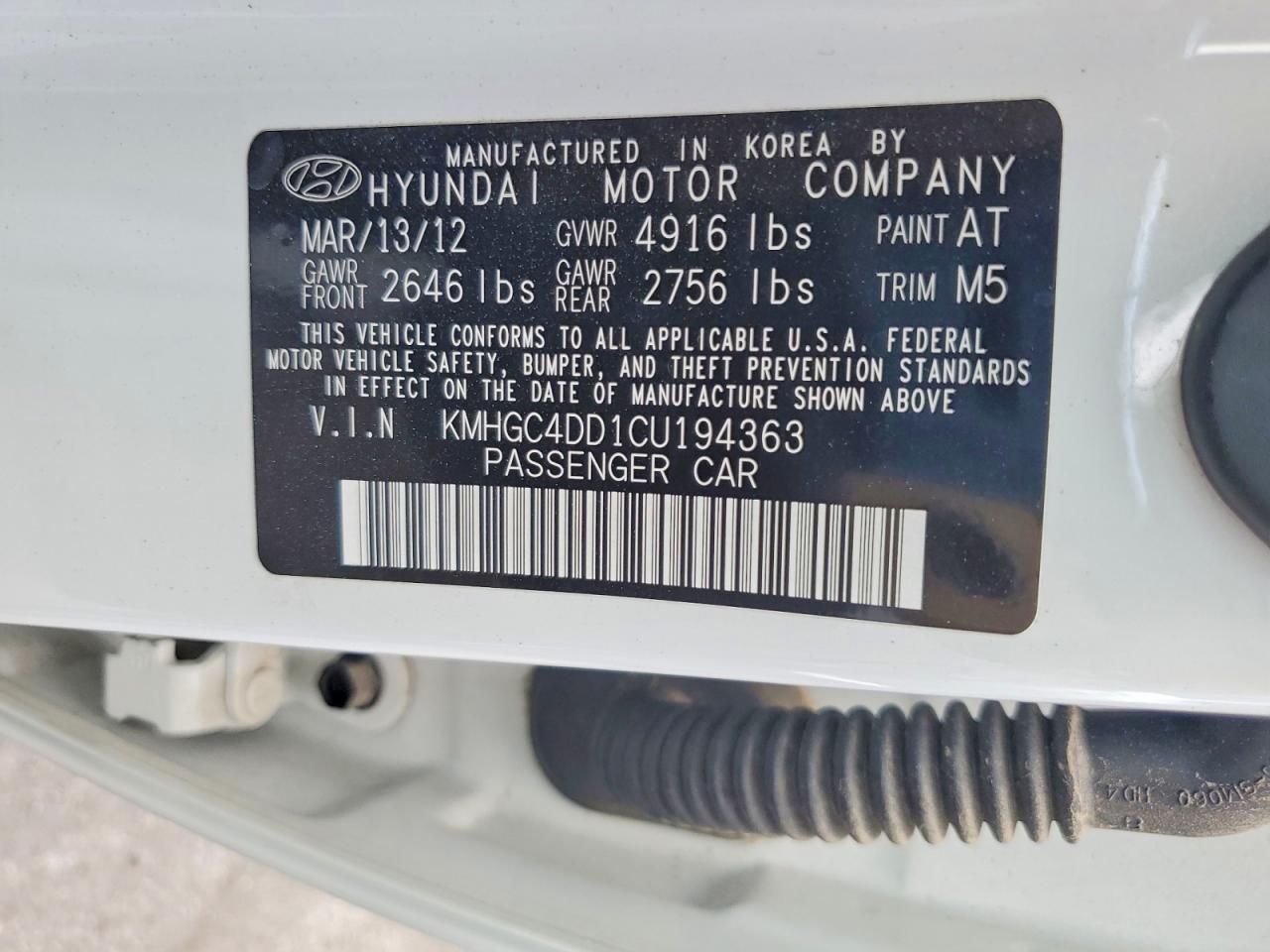 2012 Hyundai Genesis 3.8l White vin: KMHGC4DD1CU194363