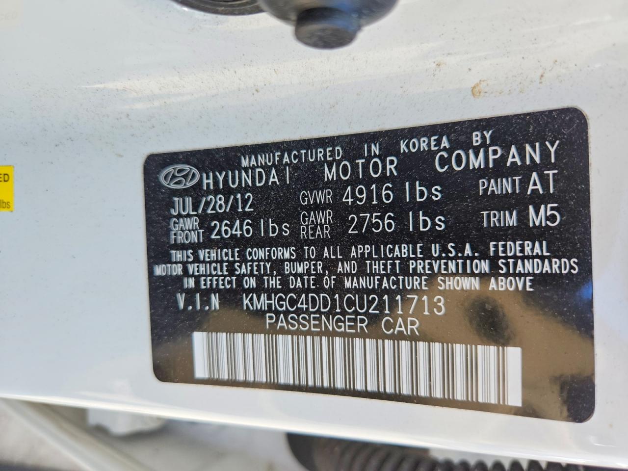 2012 Hyundai Genesis 3.8l White vin: KMHGC4DD1CU211713