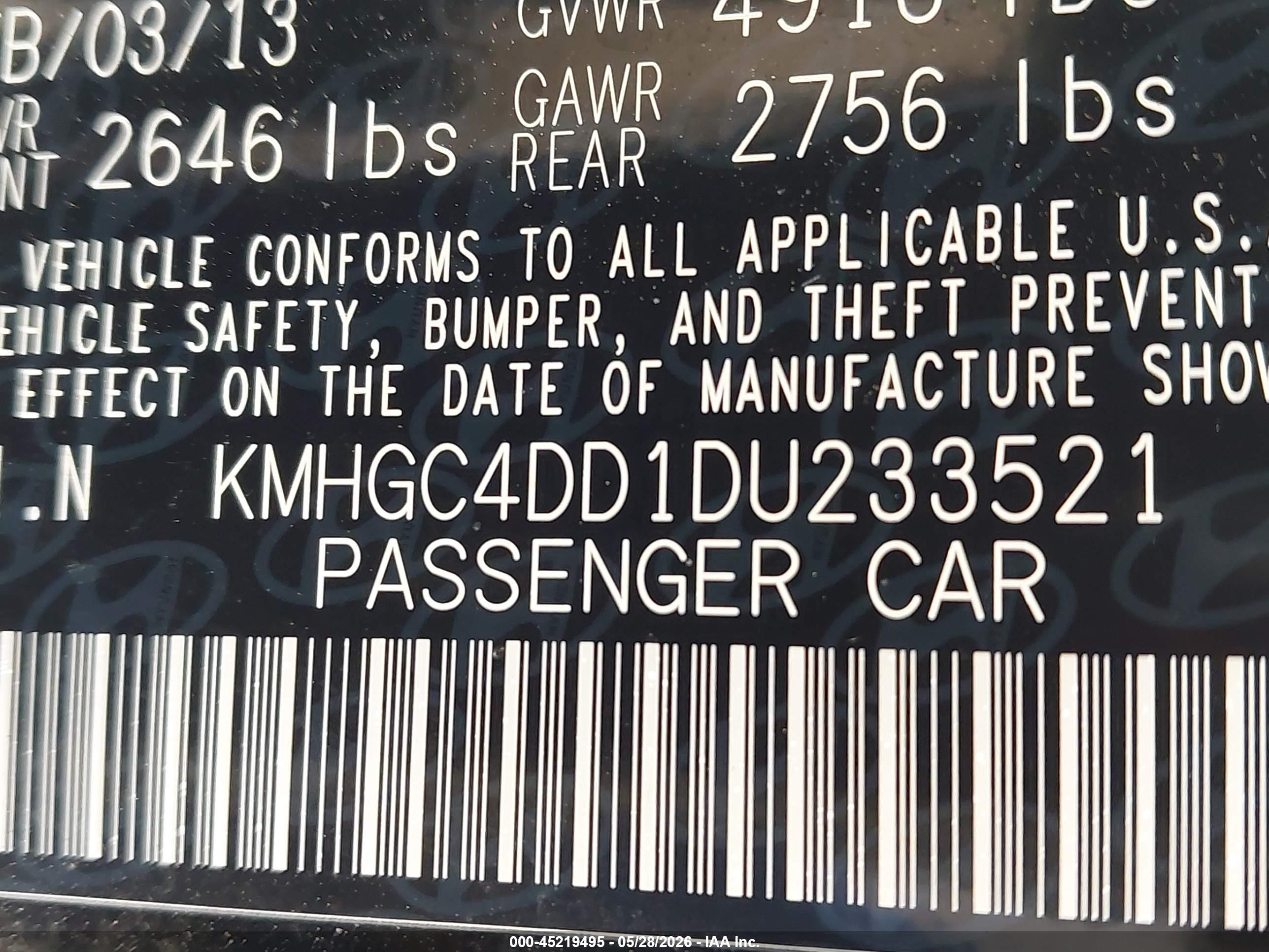 2013 Hyundai Genesis 3.8 Black vin: KMHGC4DD1DU233521