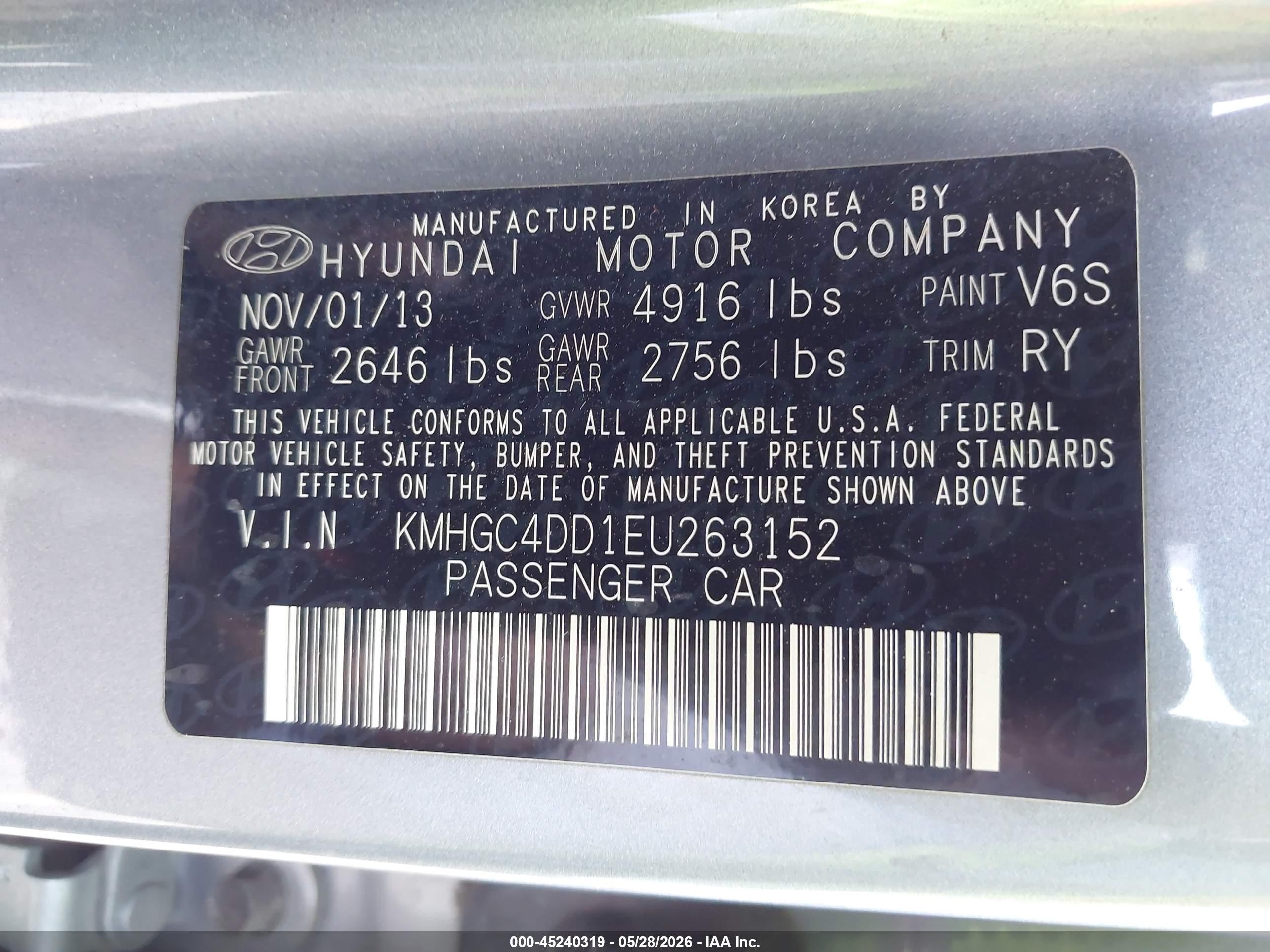2014 Hyundai Genesis 3.8 Gray vin: KMHGC4DD1EU263152