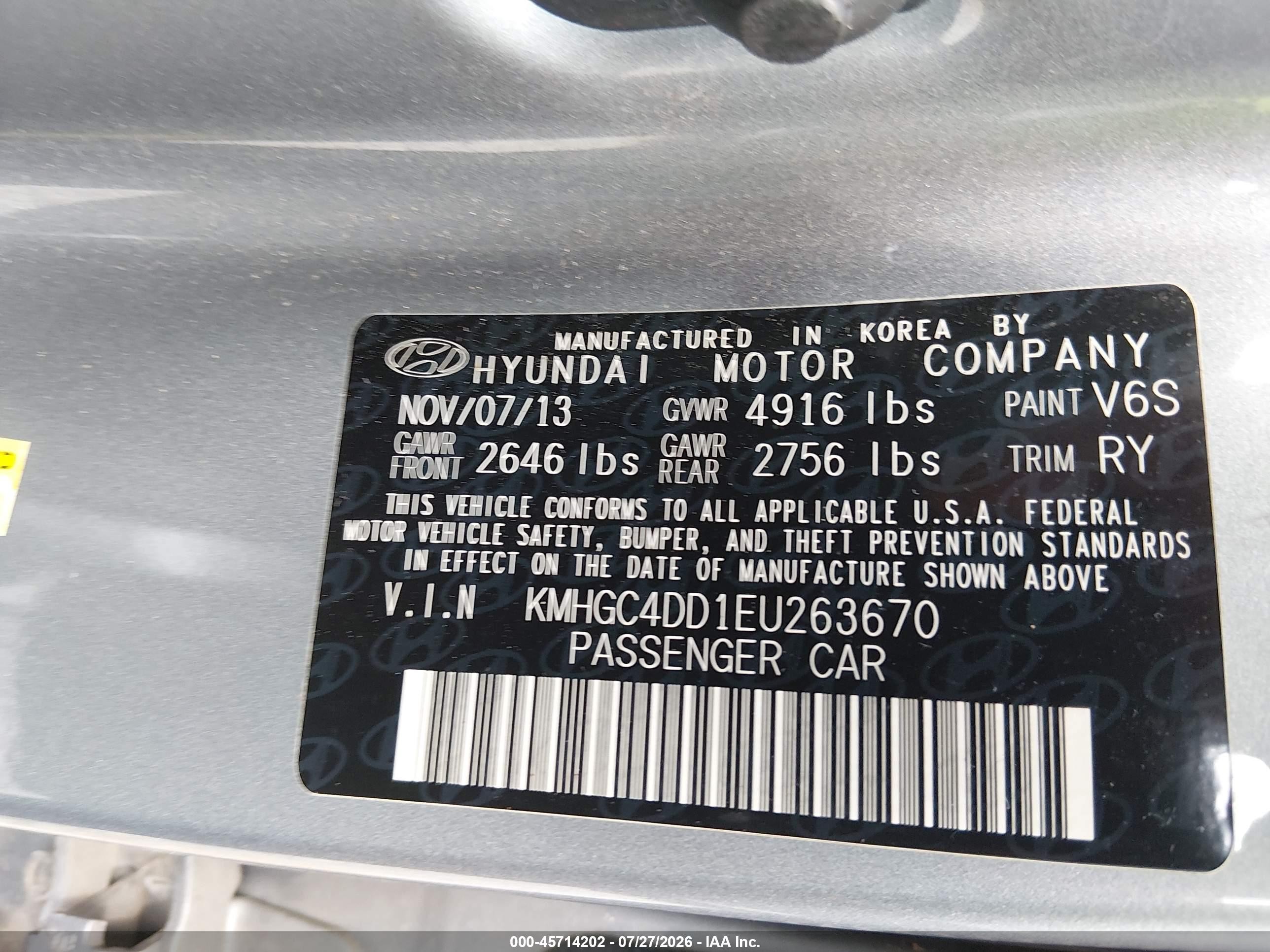 2014 Hyundai Genesis 3.8 Gray vin: KMHGC4DD1EU263670
