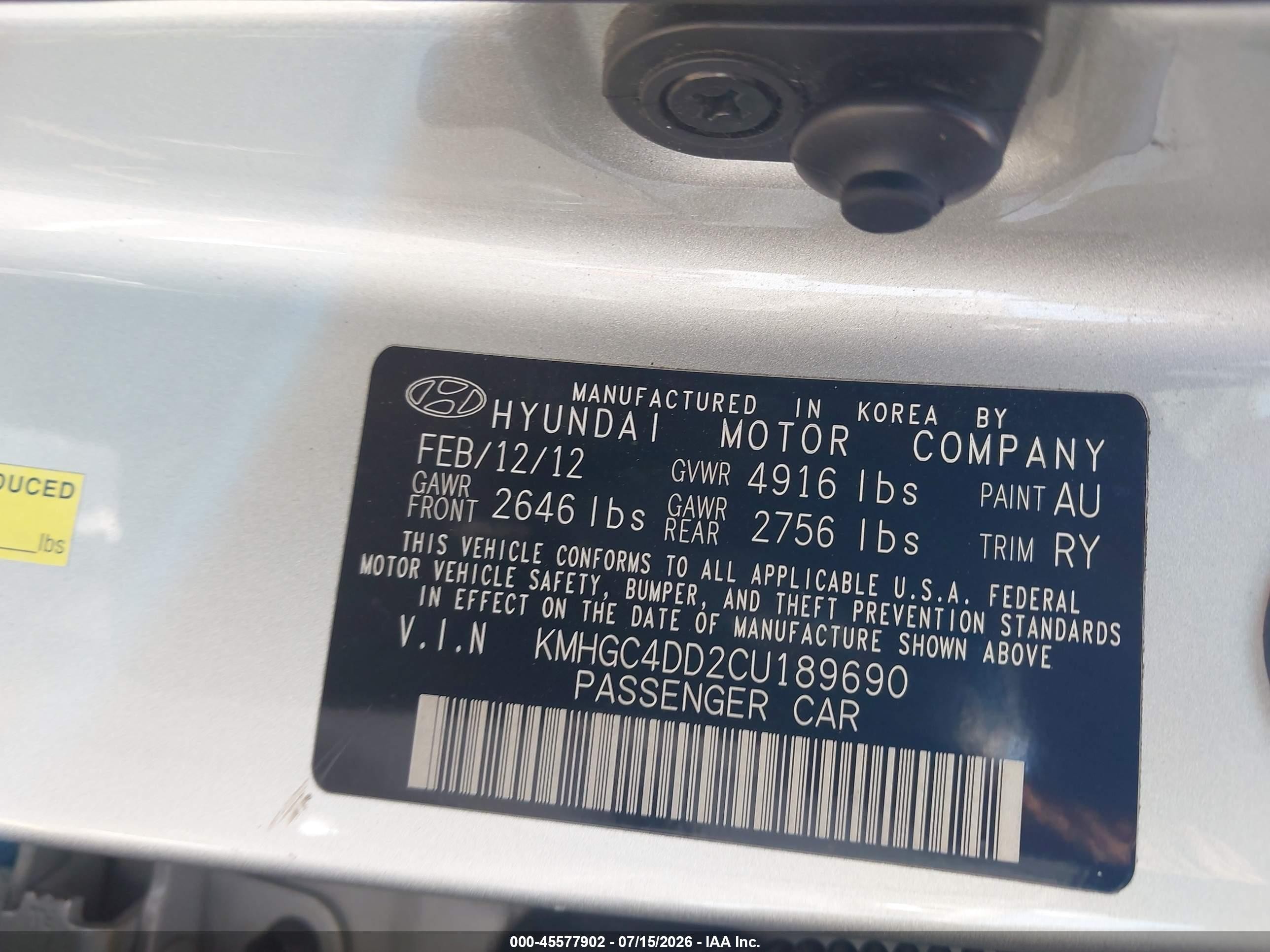 2012 Hyundai Genesis 3.8 Gray vin: KMHGC4DD2CU189690