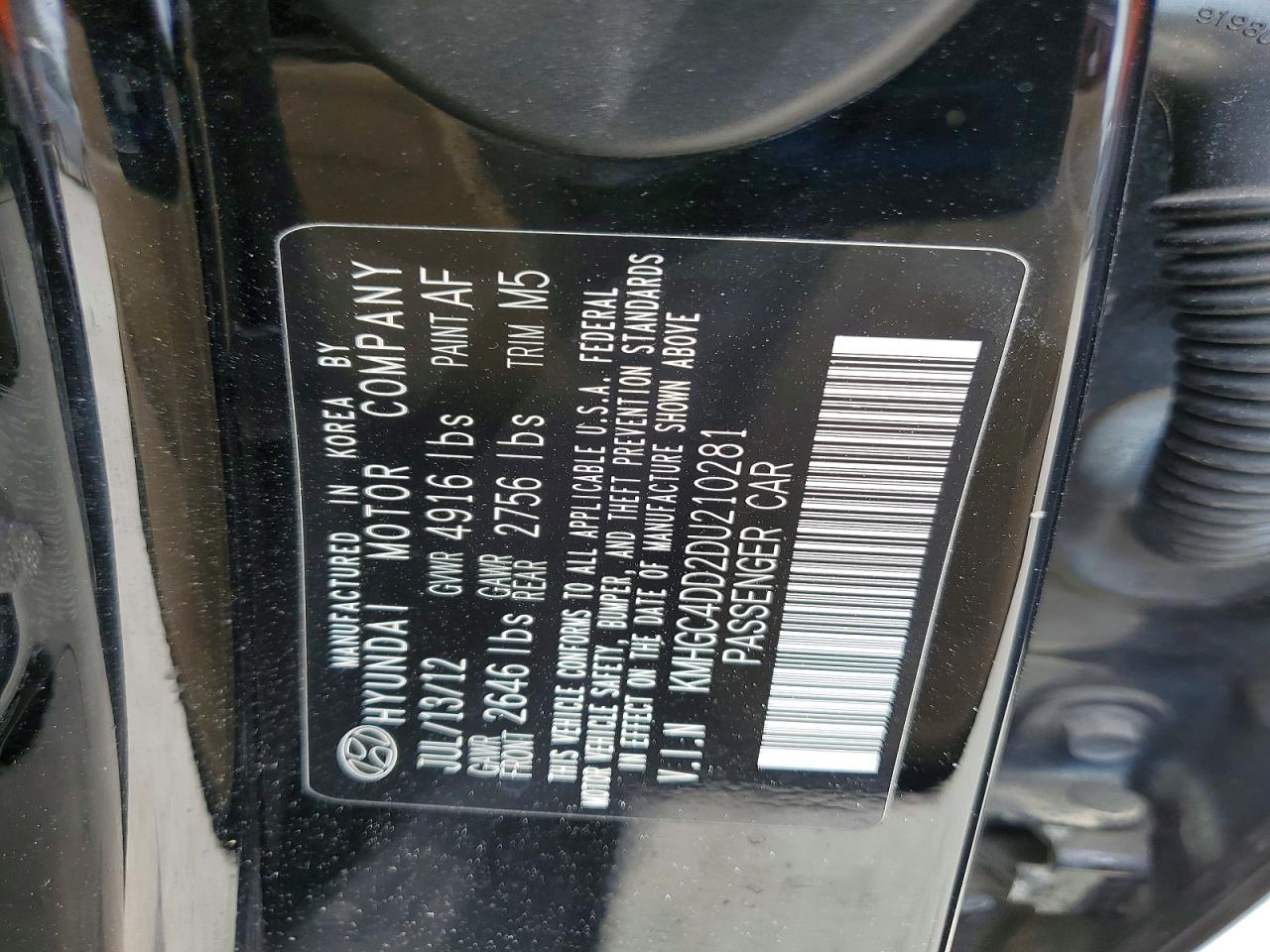 2013 Hyundai Genesis 3.8l Black vin: KMHGC4DD2DU210281