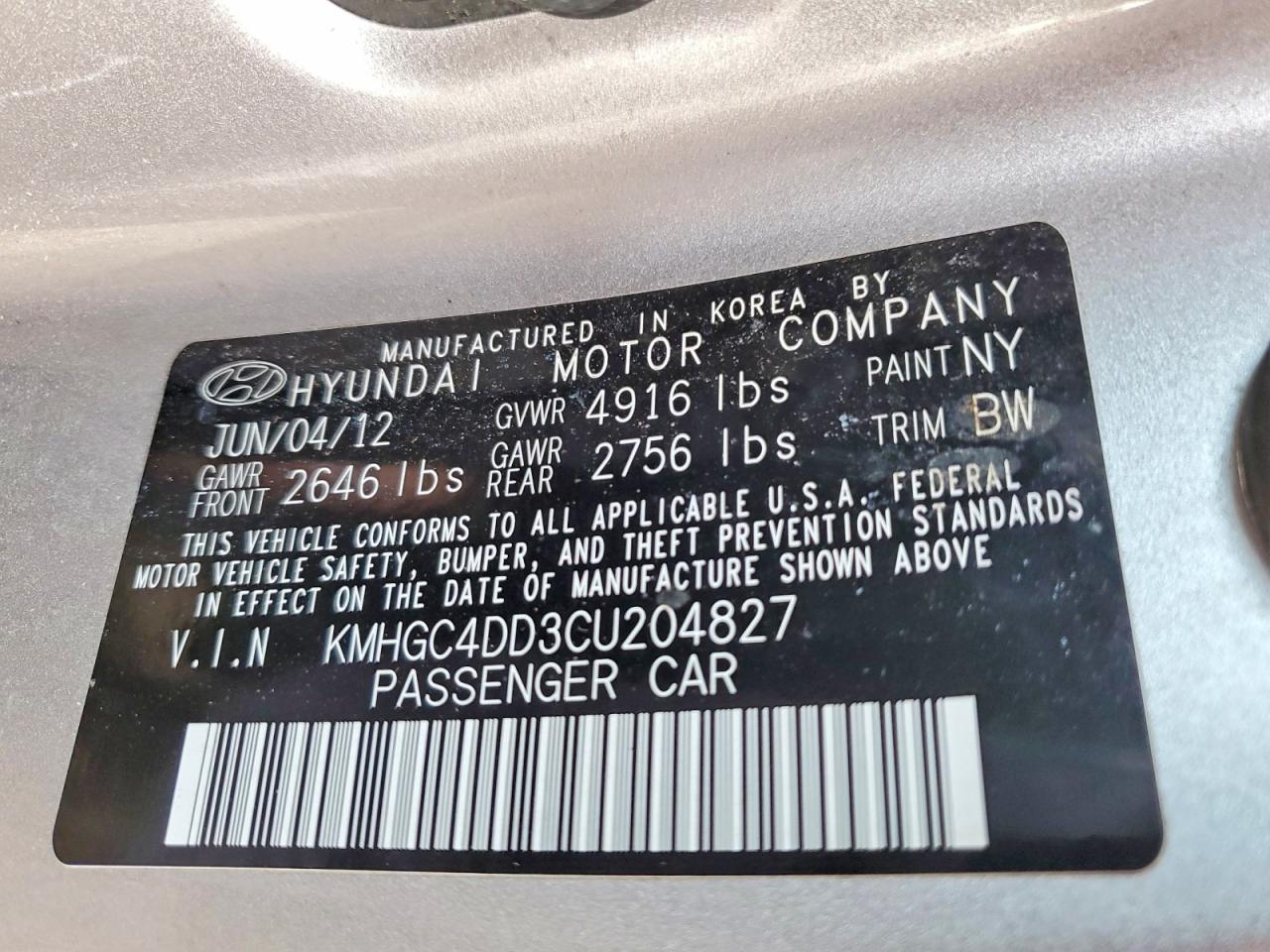 2012 Hyundai Genesis 3.8l Silver vin: KMHGC4DD3CU204827