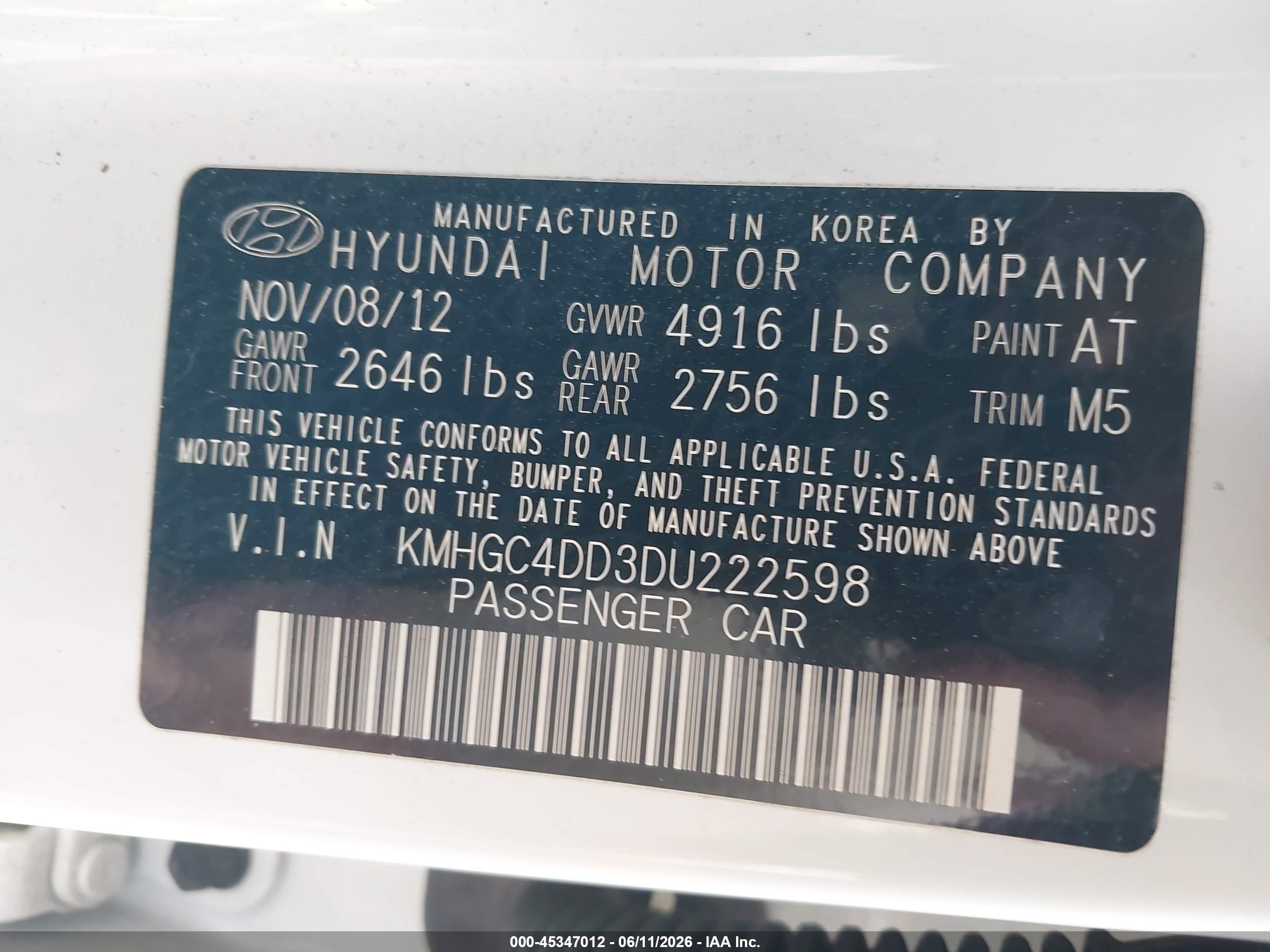 2013 Hyundai Genesis 3.8 White vin: KMHGC4DD3DU222598