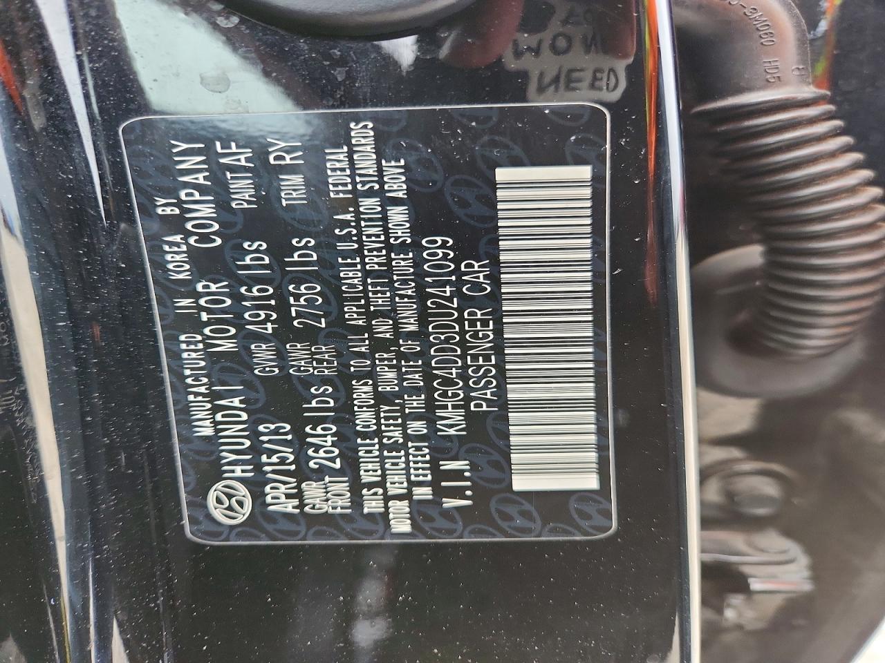 2013 Hyundai Genesis 3.8l Black vin: KMHGC4DD3DU241099