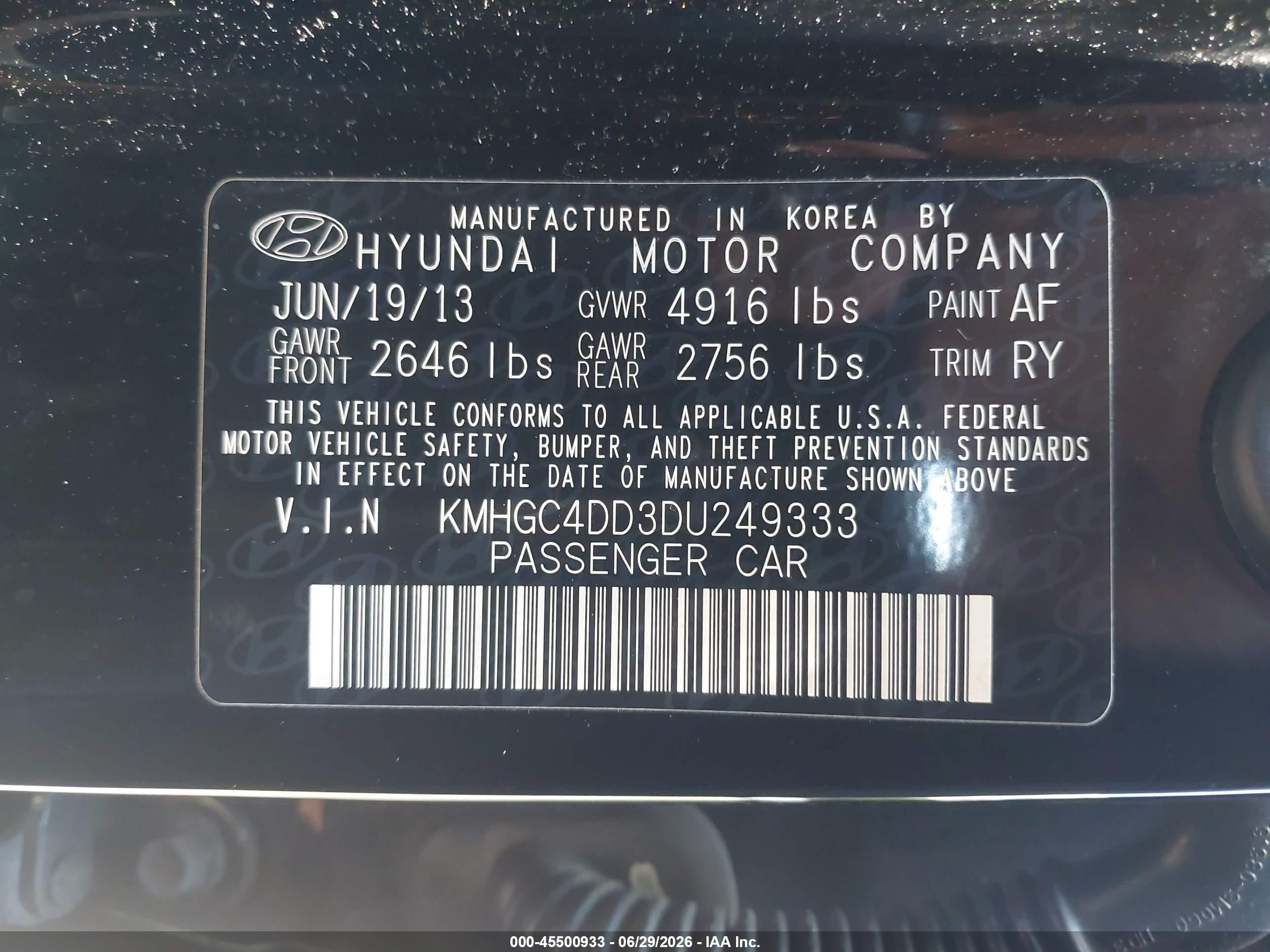 2013 Hyundai Genesis 3.8 Черный vin: KMHGC4DD3DU249333