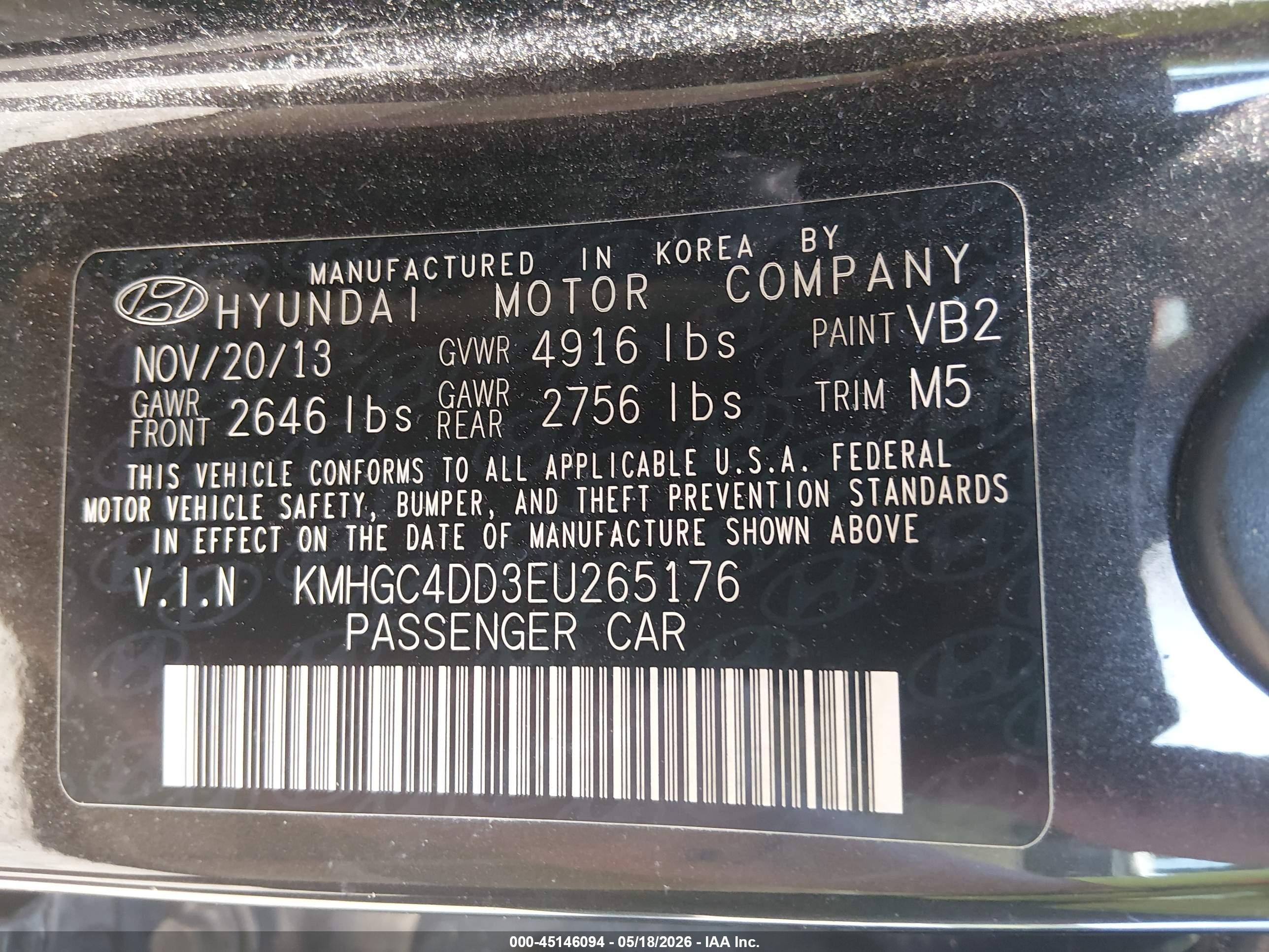 2014 Hyundai Genesis 3.8 Black vin: KMHGC4DD3EU265176