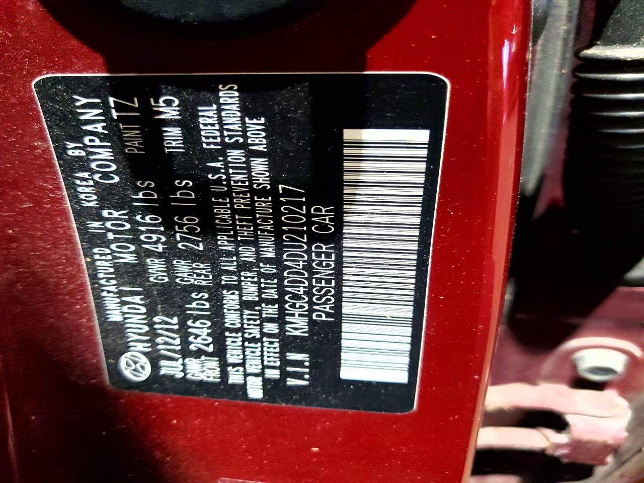 2013 Hyundai Genesis 3.8l Maroon vin: KMHGC4DD4DU210217