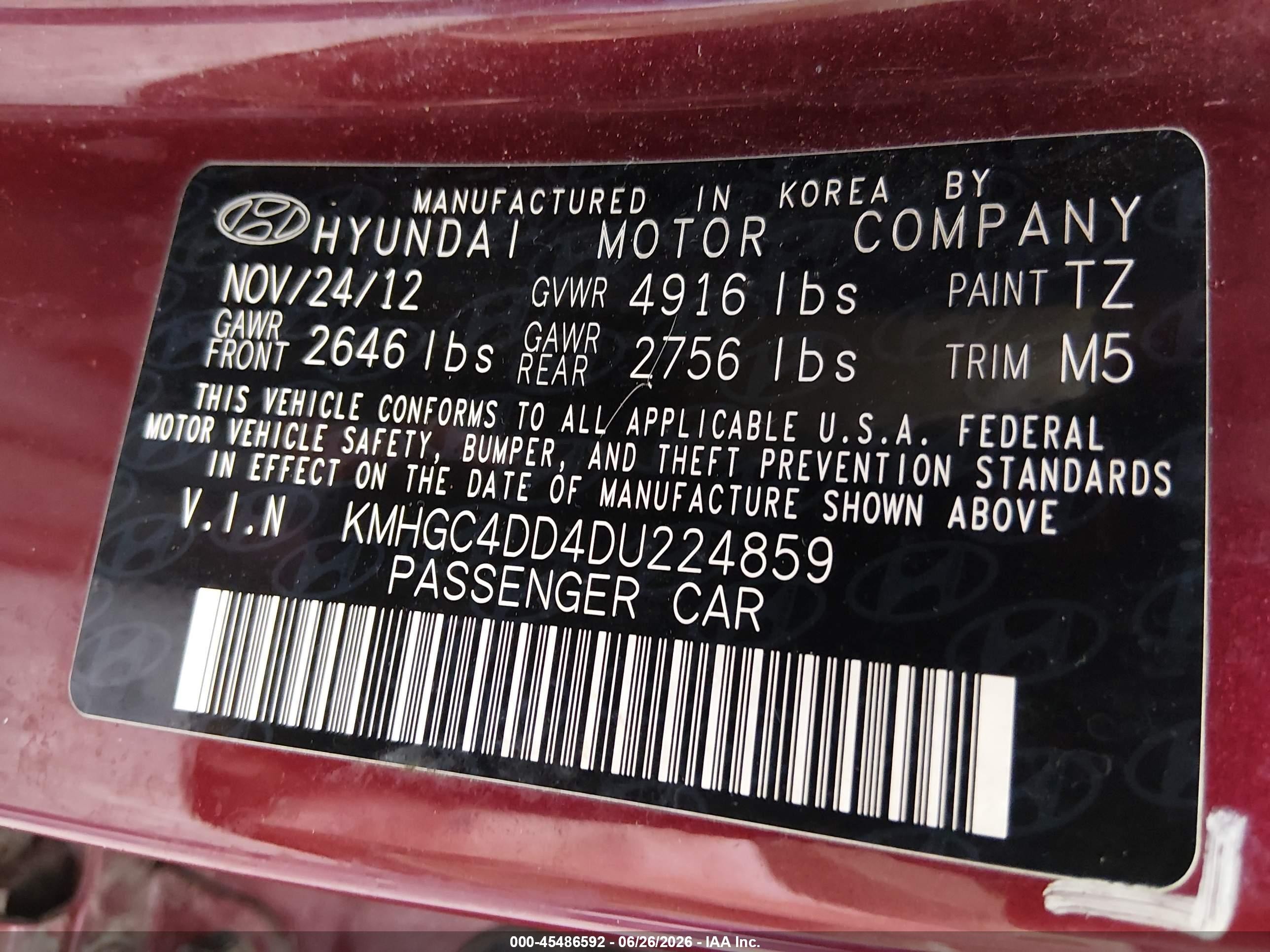 2013 Hyundai Genesis 3.8 Burgundy vin: KMHGC4DD4DU224859