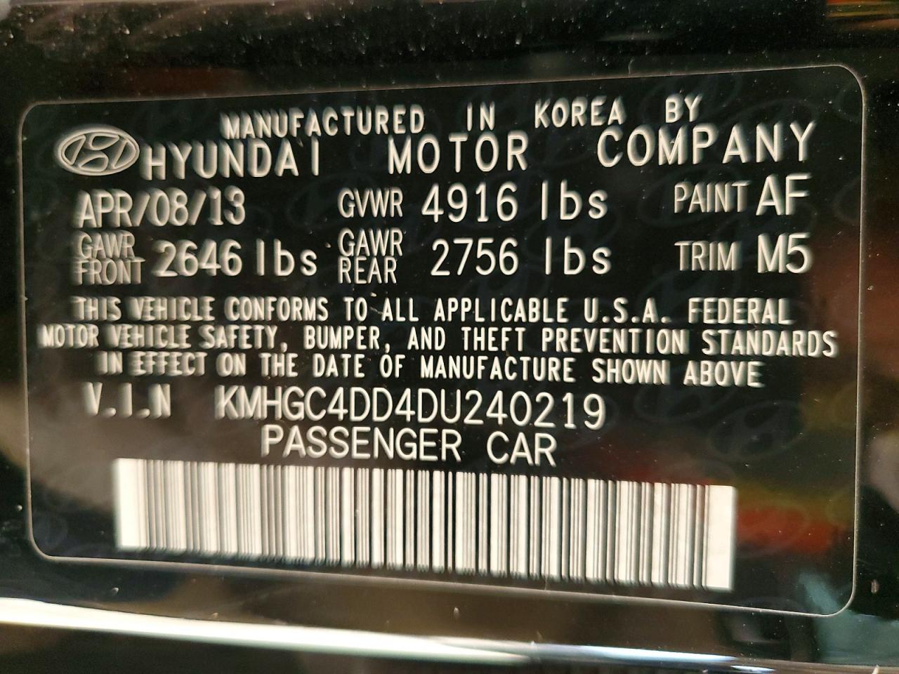 2013 Hyundai Genesis 3.8l Black vin: KMHGC4DD4DU240219