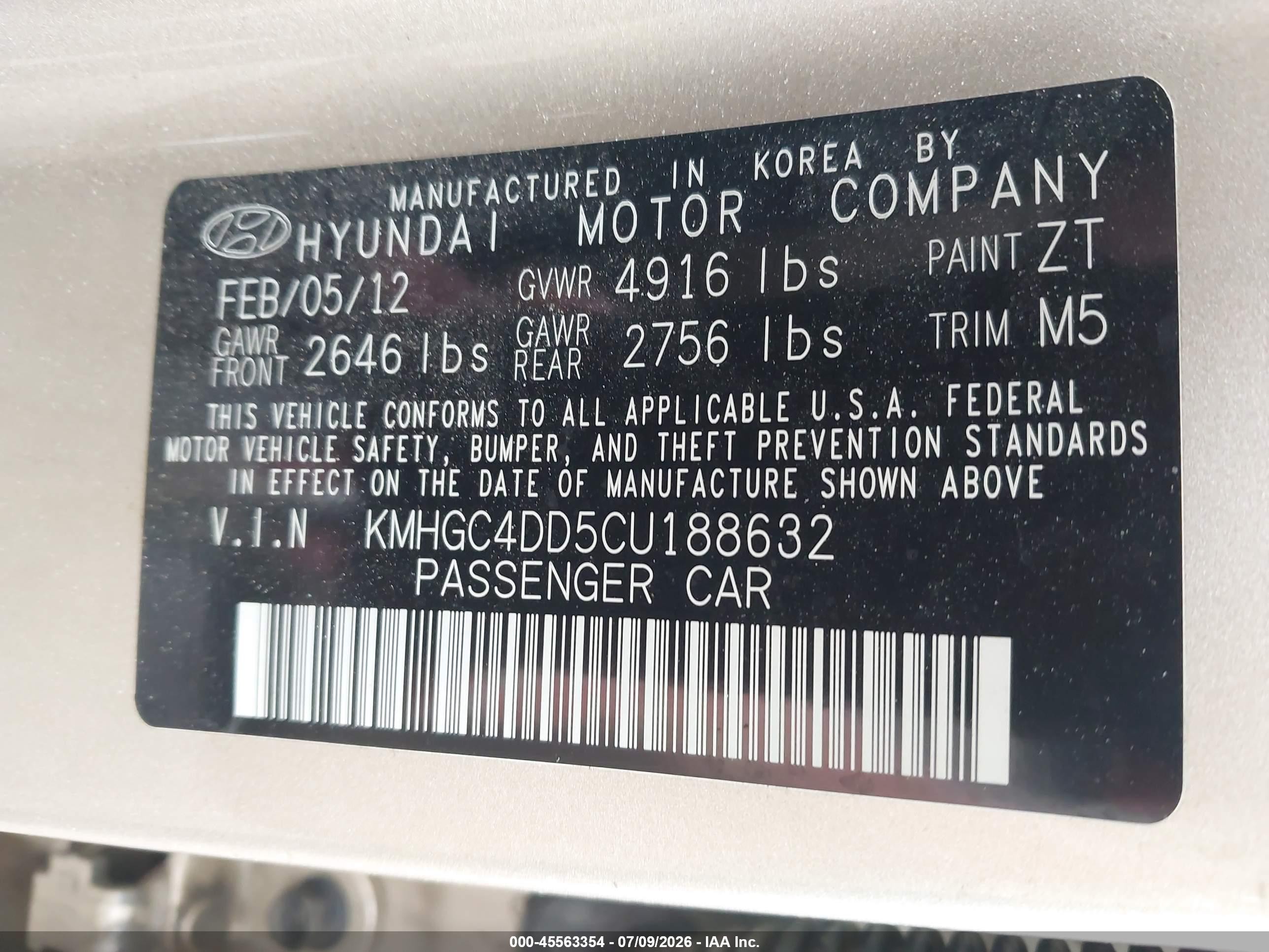 2012 Hyundai Genesis 3.8 Gold vin: KMHGC4DD5CU188632