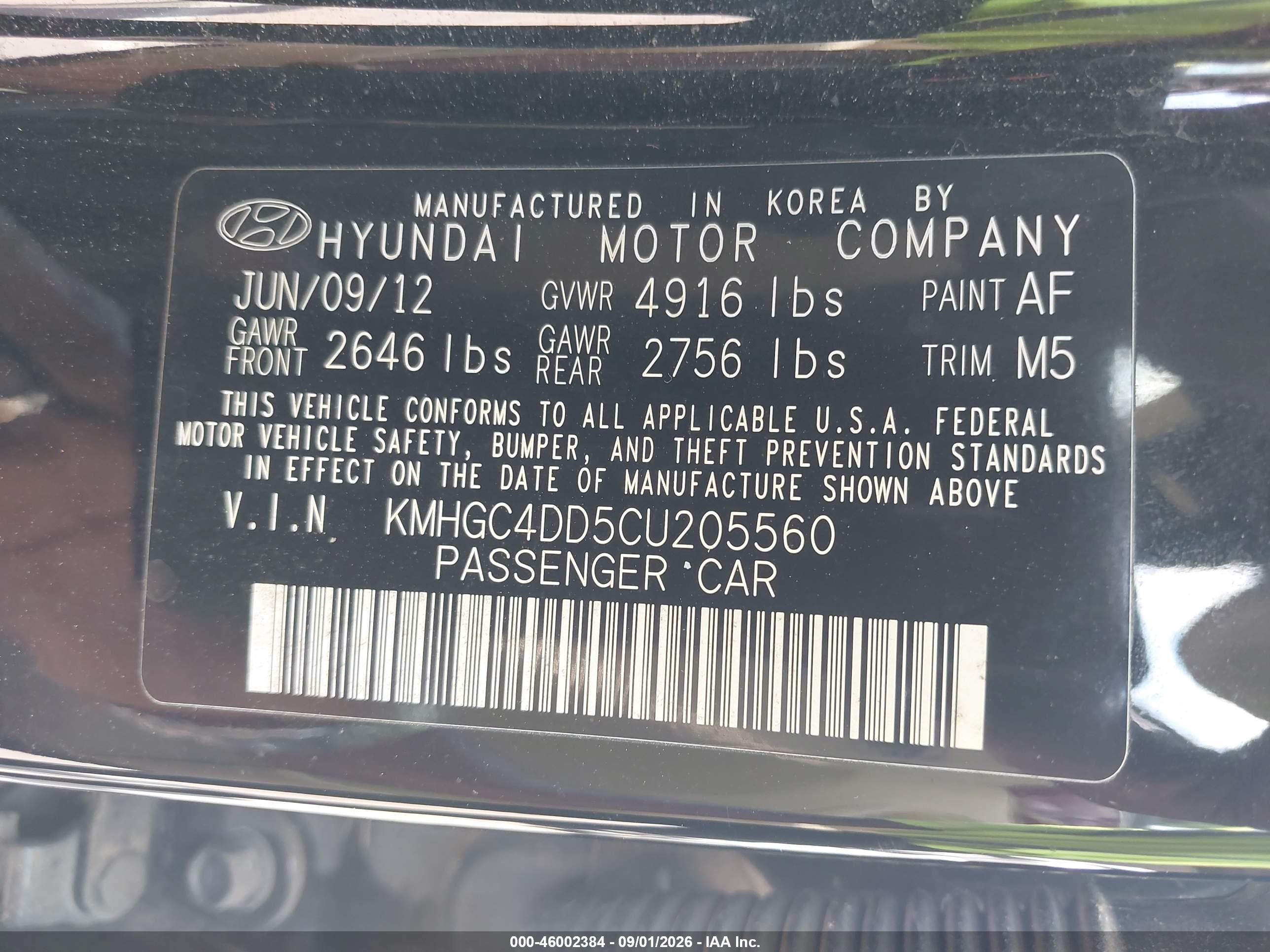 2012 Hyundai Genesis 3.8 Black vin: KMHGC4DD5CU205560