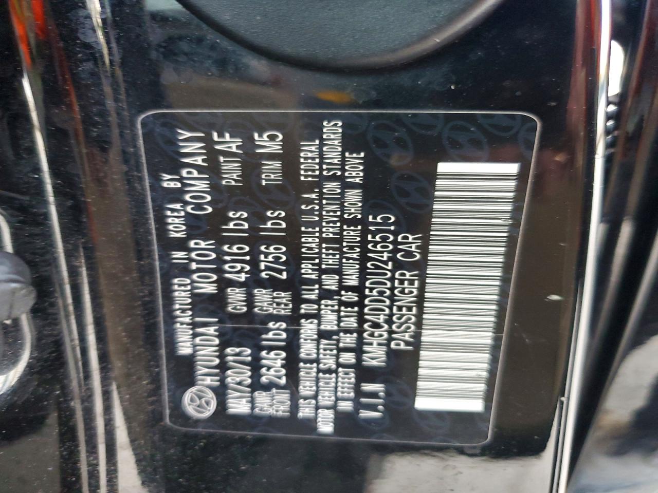 2013 Hyundai Genesis 3.8l Black vin: KMHGC4DD5DU246515