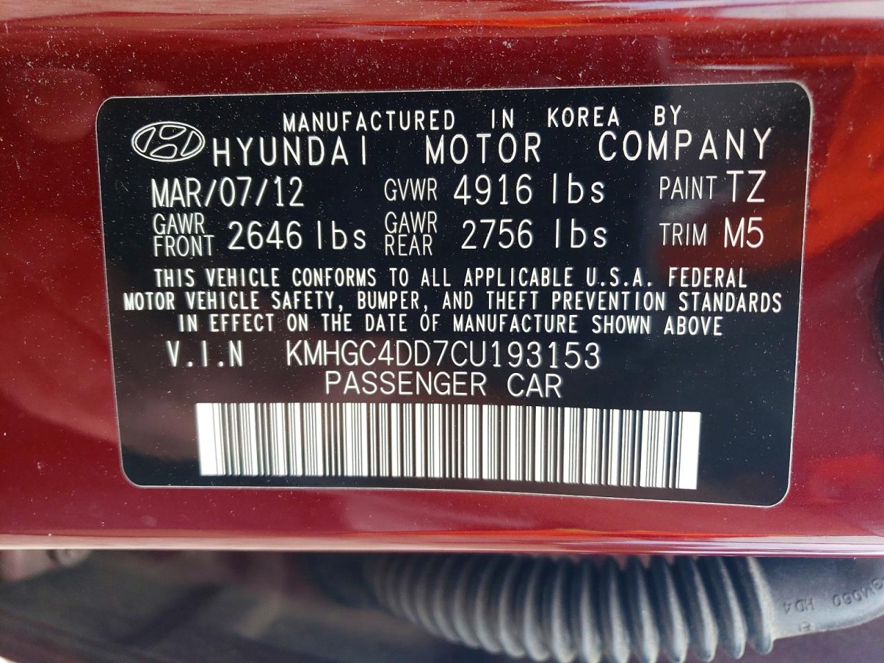 2012 Hyundai Genesis 3.8l Burgundy vin: KMHGC4DD7CU193153