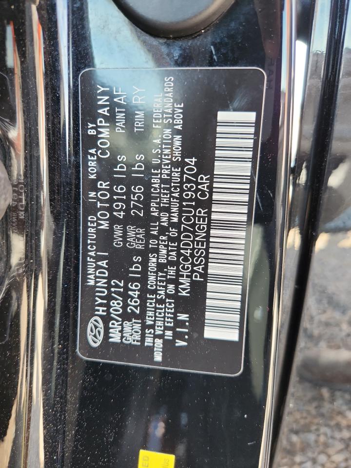 2012 Hyundai Genesis 3.8l Black vin: KMHGC4DD7CU193704
