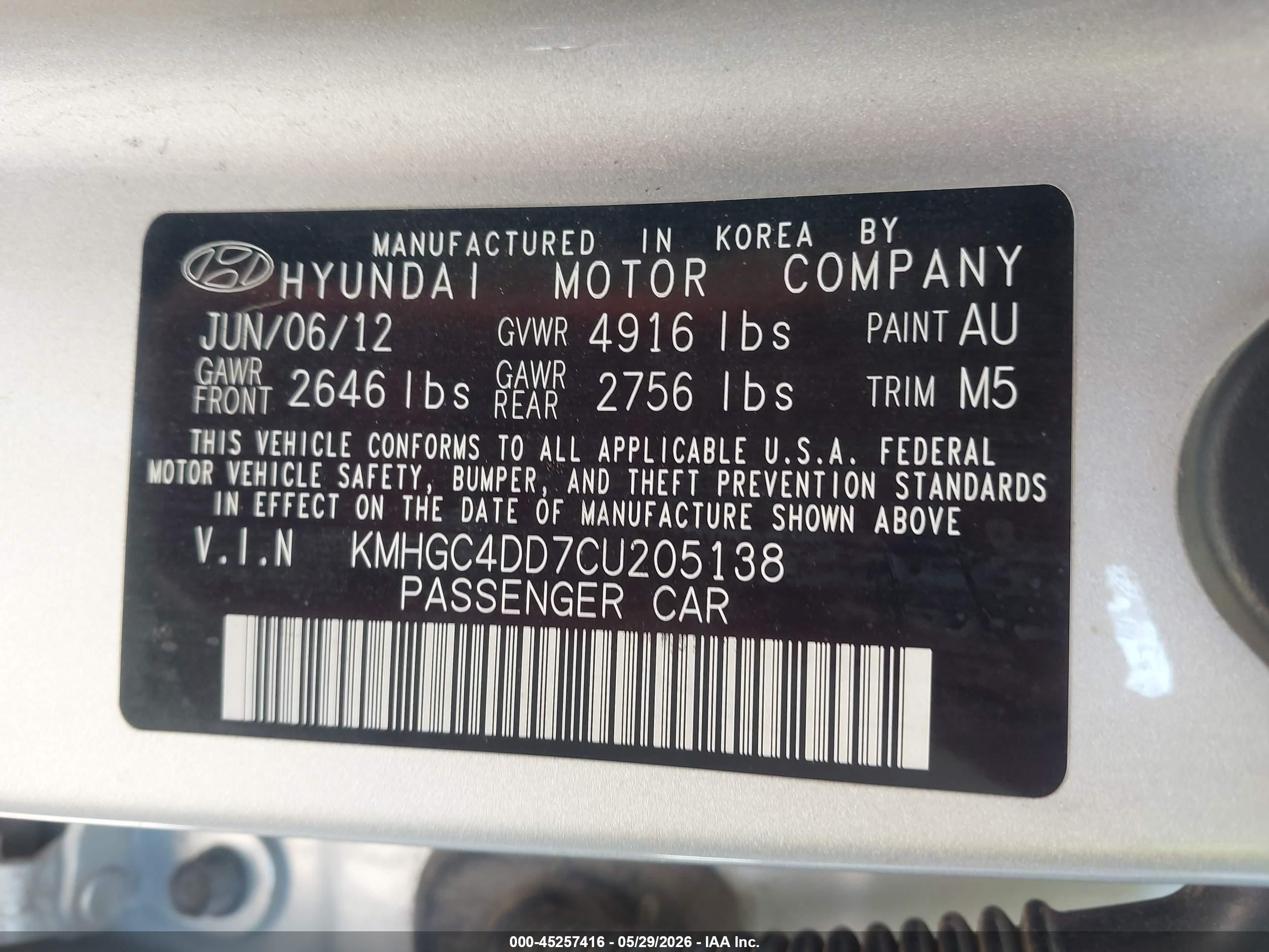 2012 Hyundai Genesis 3.8 Gray vin: KMHGC4DD7CU205138