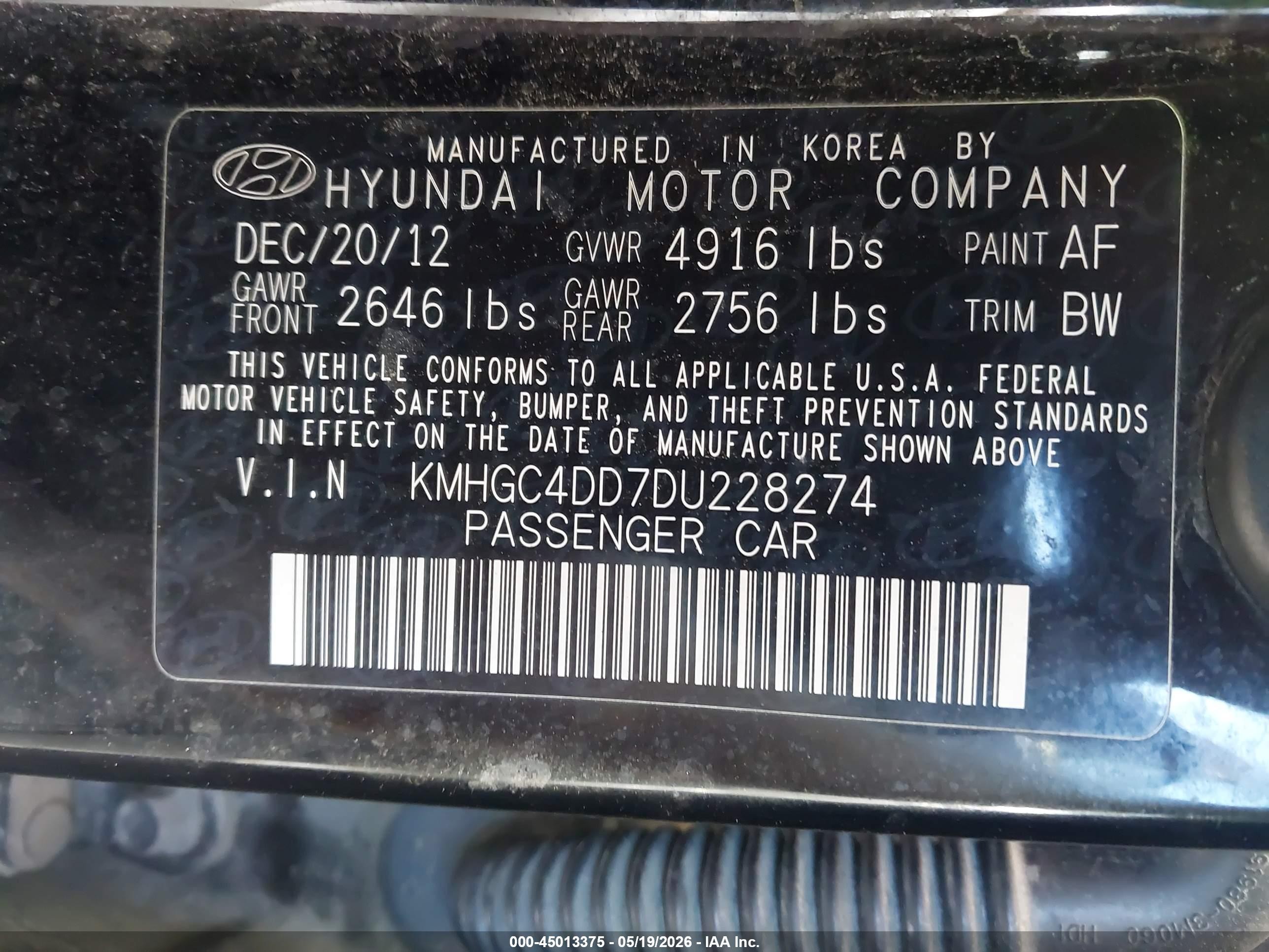 2013 Hyundai Genesis 3.8 Black vin: KMHGC4DD7DU228274